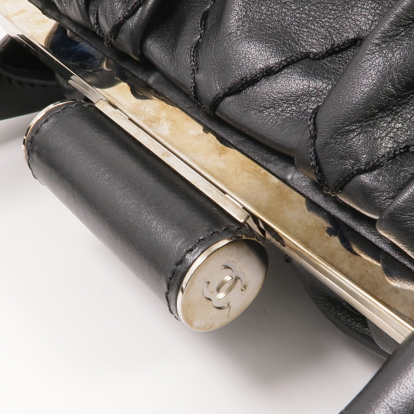 CHANEL 牛皮皮革Handbag銀扣手挽袋