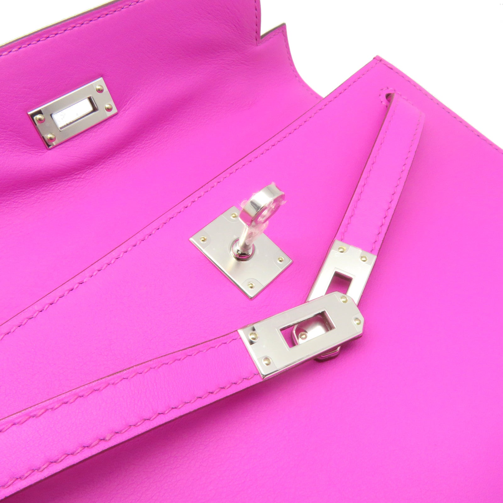 HERMES 【激減優惠】Swift皮革Mini Kelly Handbag銀扣手挽袋Magnolia玉蘭紫色