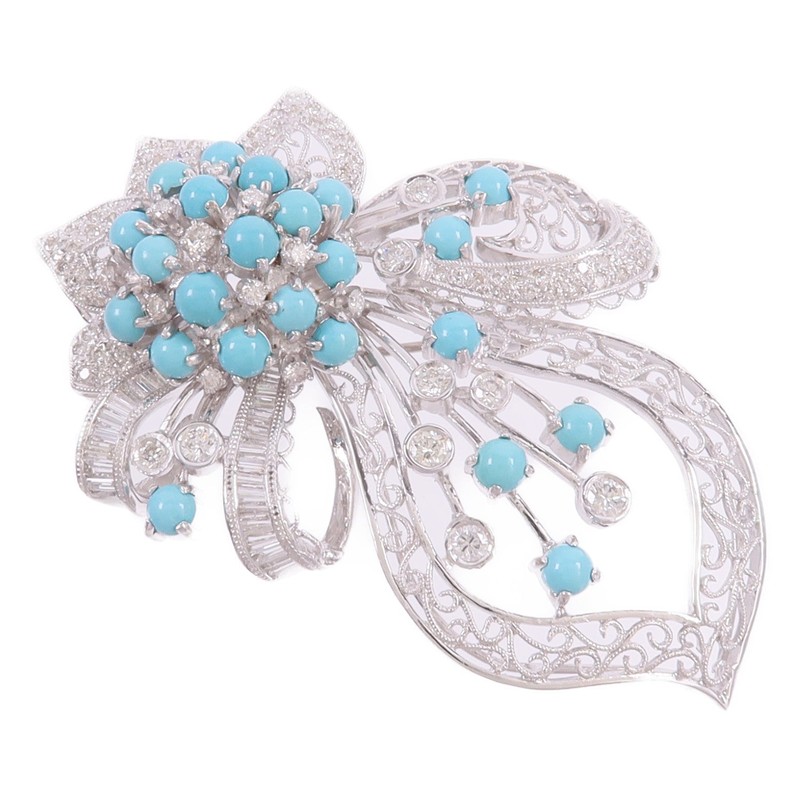 JEWELRY 18K白金Turquoise Diamond Brooch綠松石/鑽石胸針