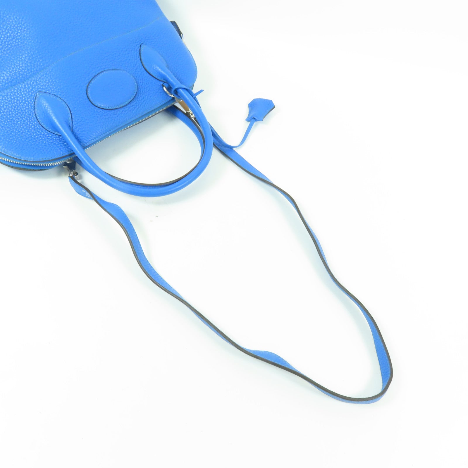 HERMES Clemence皮革Bolide 31銀扣手挽肩背兩用袋/Bleu Zanzibar