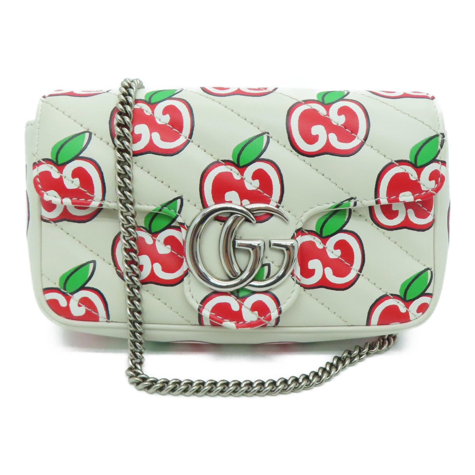 GUCCI 【激減優惠】牛皮皮革Mini Shoulder Bag銀扣鏈帶肩背袋白色