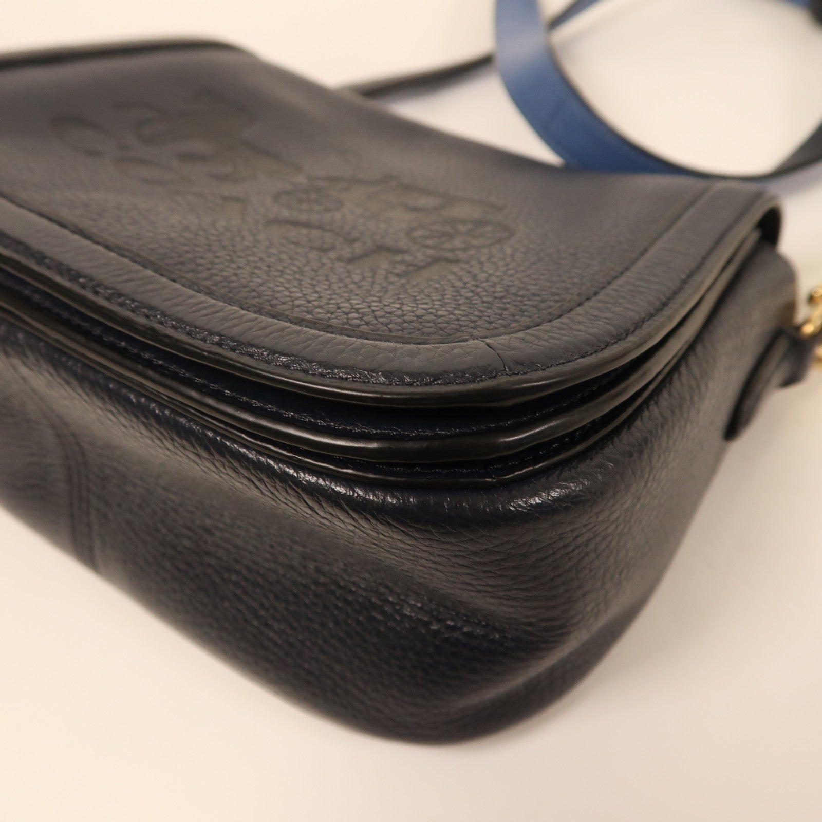 COACH 皮革Carriage Crossbody金扣肩背袋深藍色