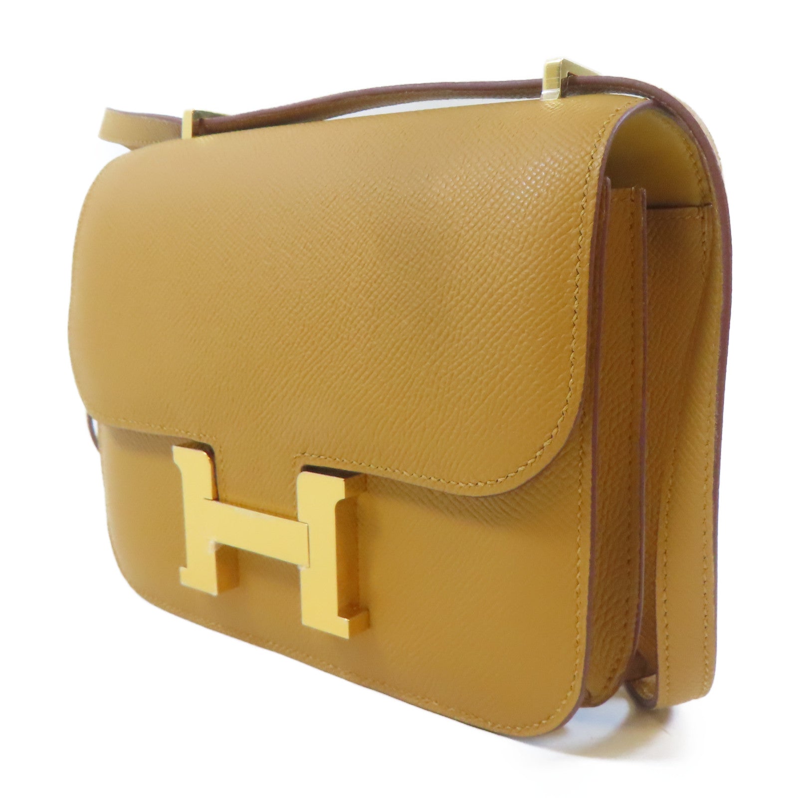 HERMES Epsom皮革Constance Mini金扣肩背袋Sesame/淺啡色