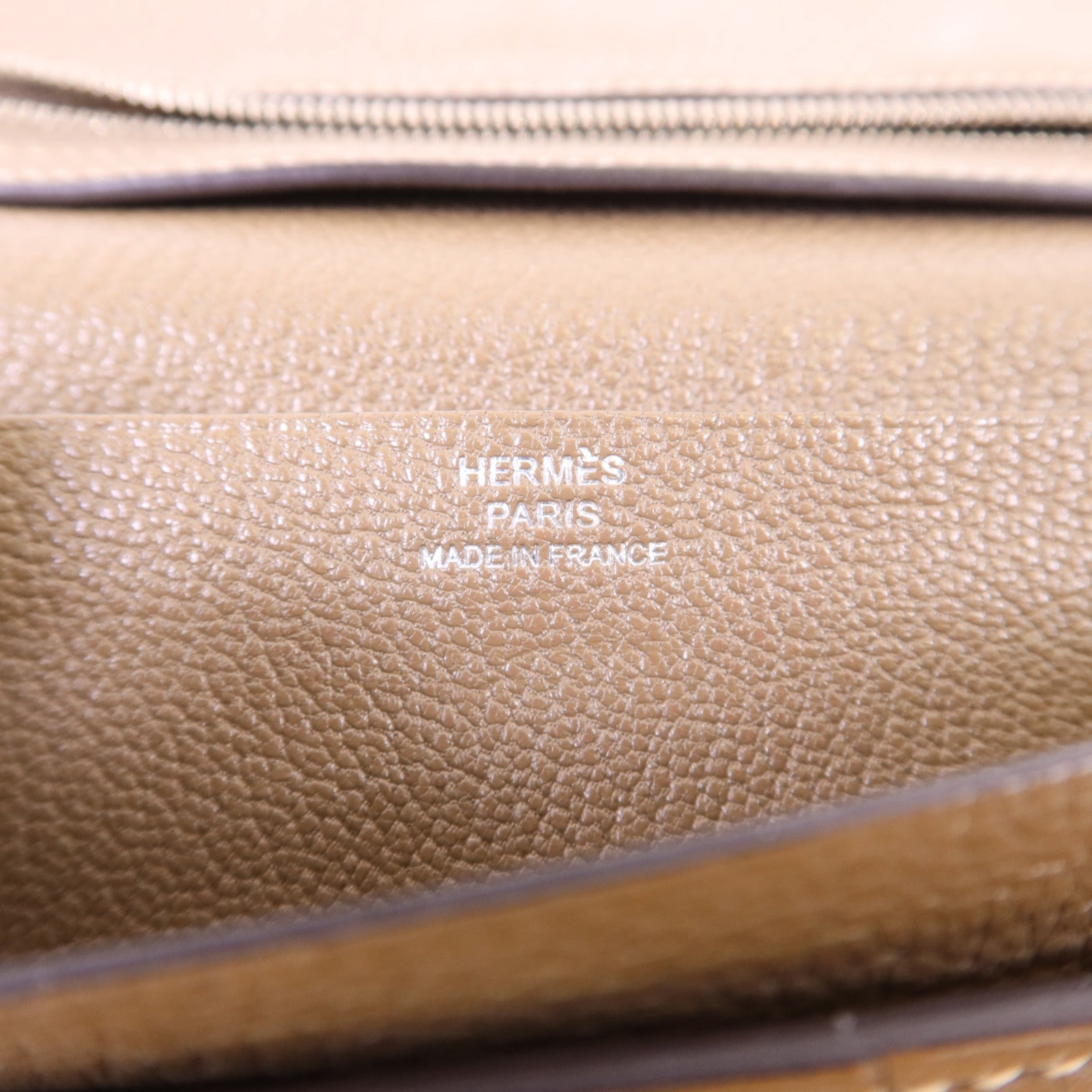 HERMES Chevre皮革Bearn W Snap銀扣長錢包Etoupe