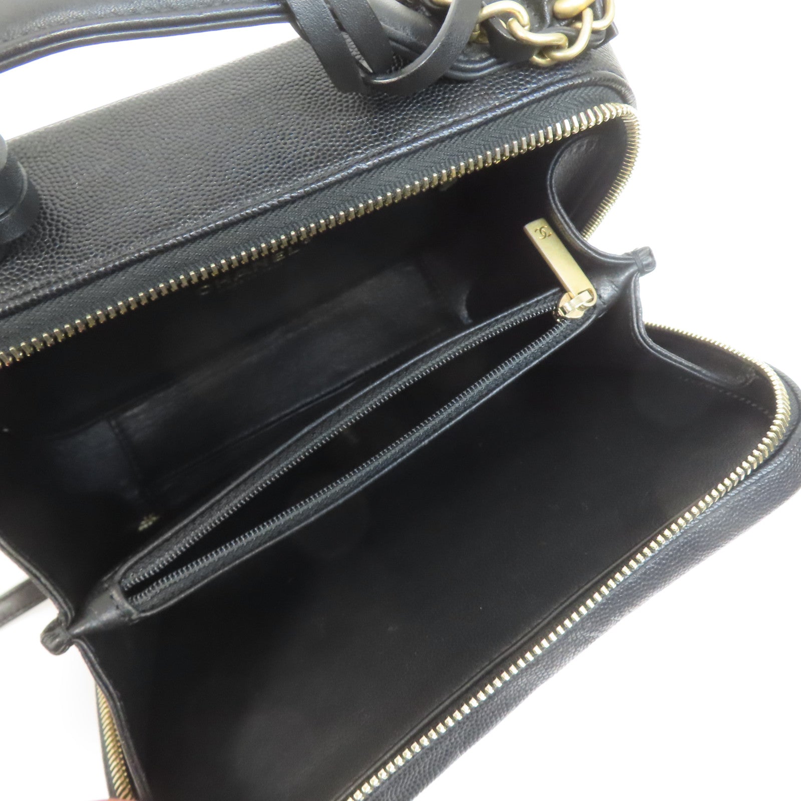CHANEL 【激減優惠】菱格Caviar皮革Vanity Case金扣手挽肩背兩用袋黑色