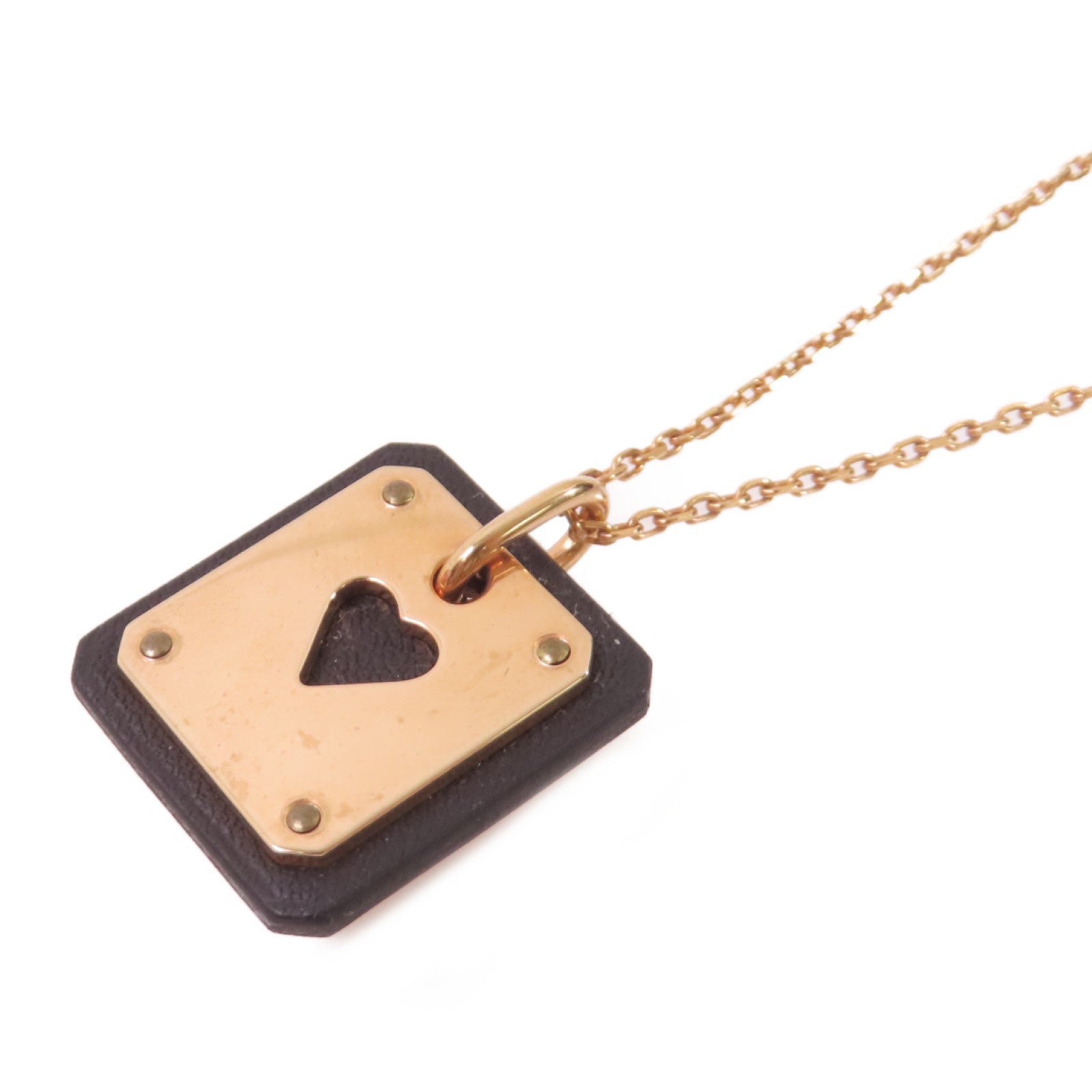 HERMES 金屬/Sweift皮革AS Decoeur Pendant Necklace金扣項鏈黑色/金色