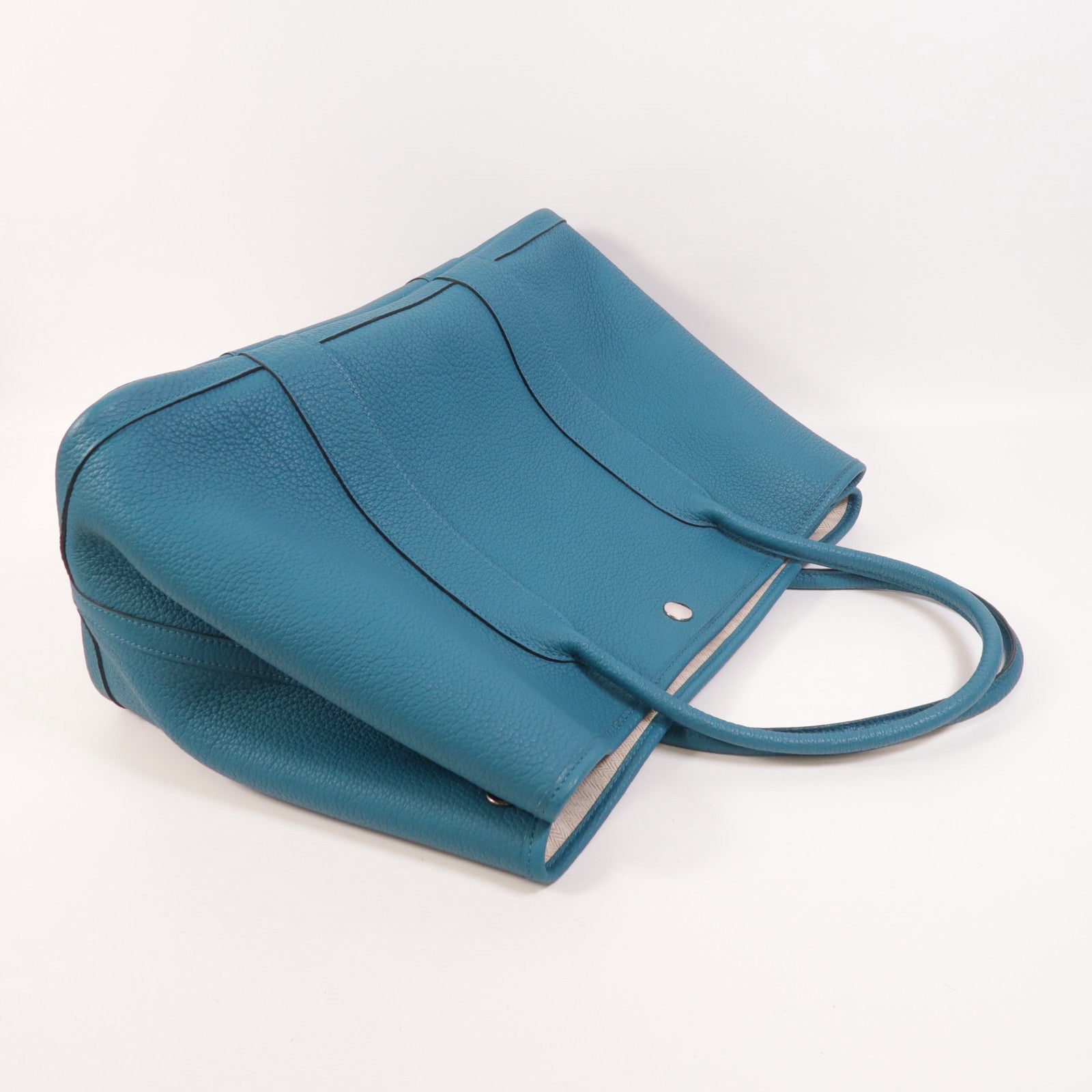 HERMES Negonda皮革Garden Party PM銀扣手挽袋Bleu Izmir