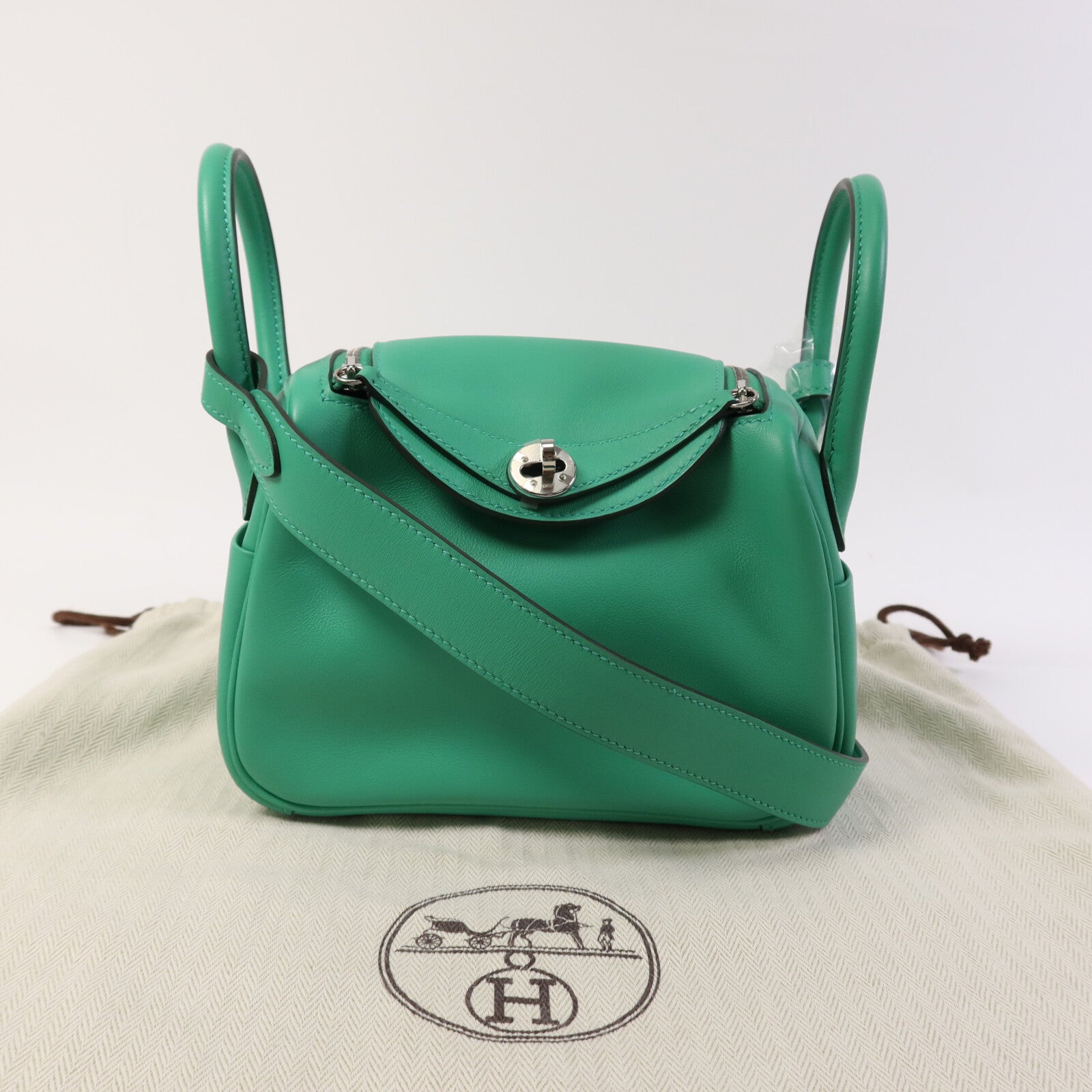 HERMES Swift皮革Mini Lindy金扣手挽肩背兩用袋Menthe