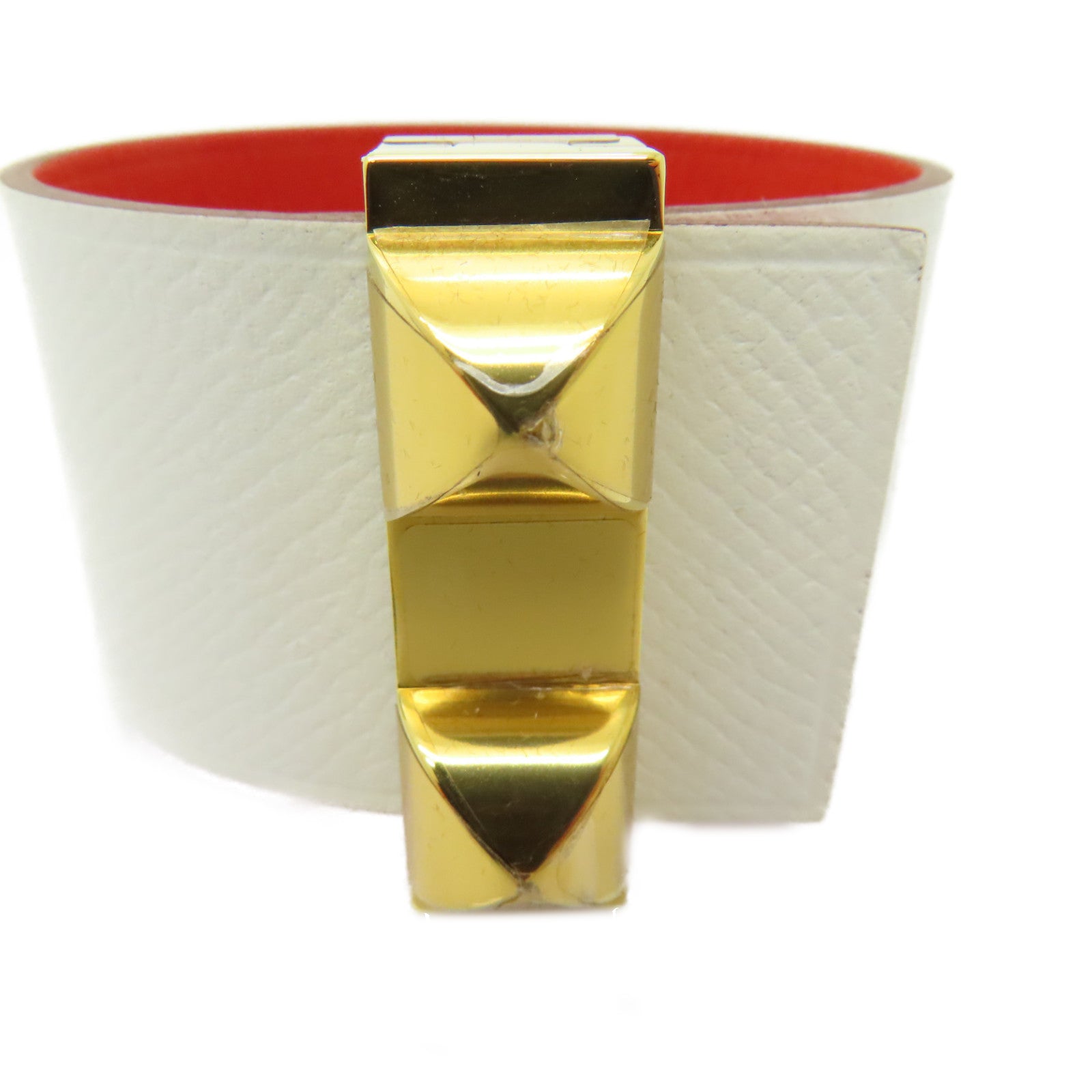 HERMES 【激減優惠】Epsom皮革/Swift皮革Bracelet金扣手鐲白色/橙色