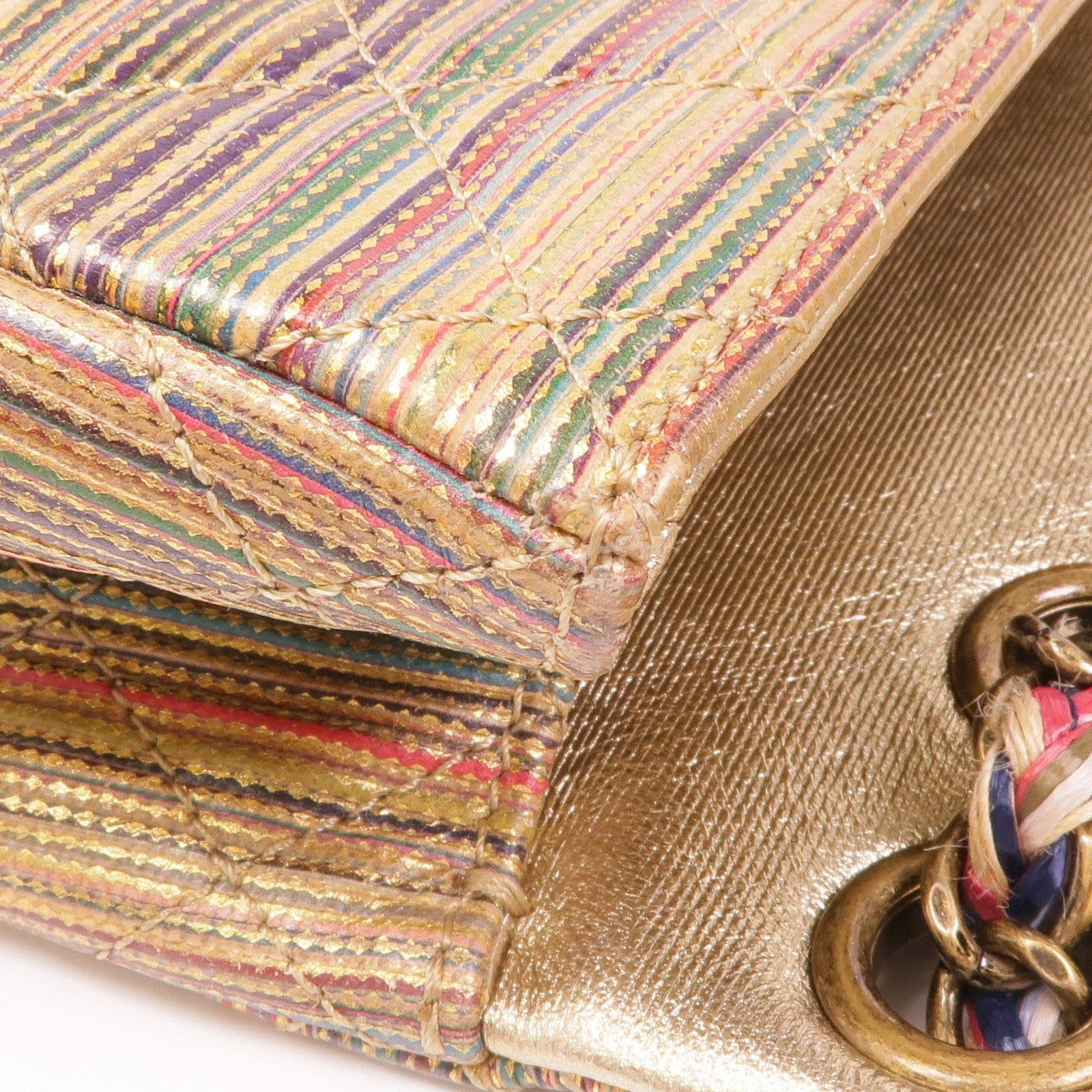 CHANEL 皮革Mini Classic Multicolour金扣鏈帶肩背袋