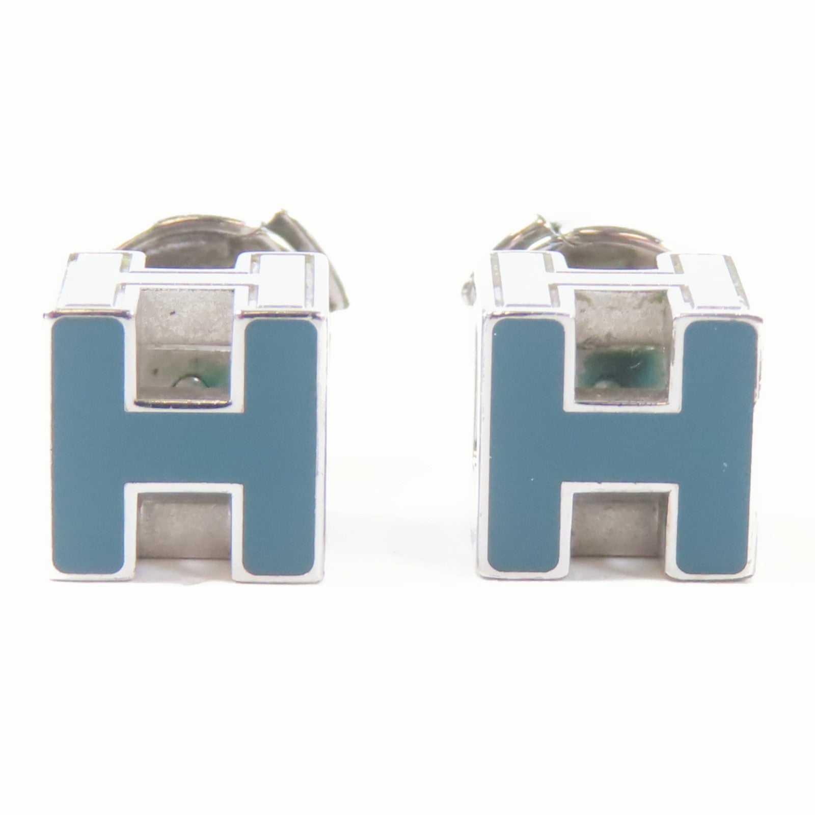HERMES 金屬Cube H耳環Malachite/綠色/銀色