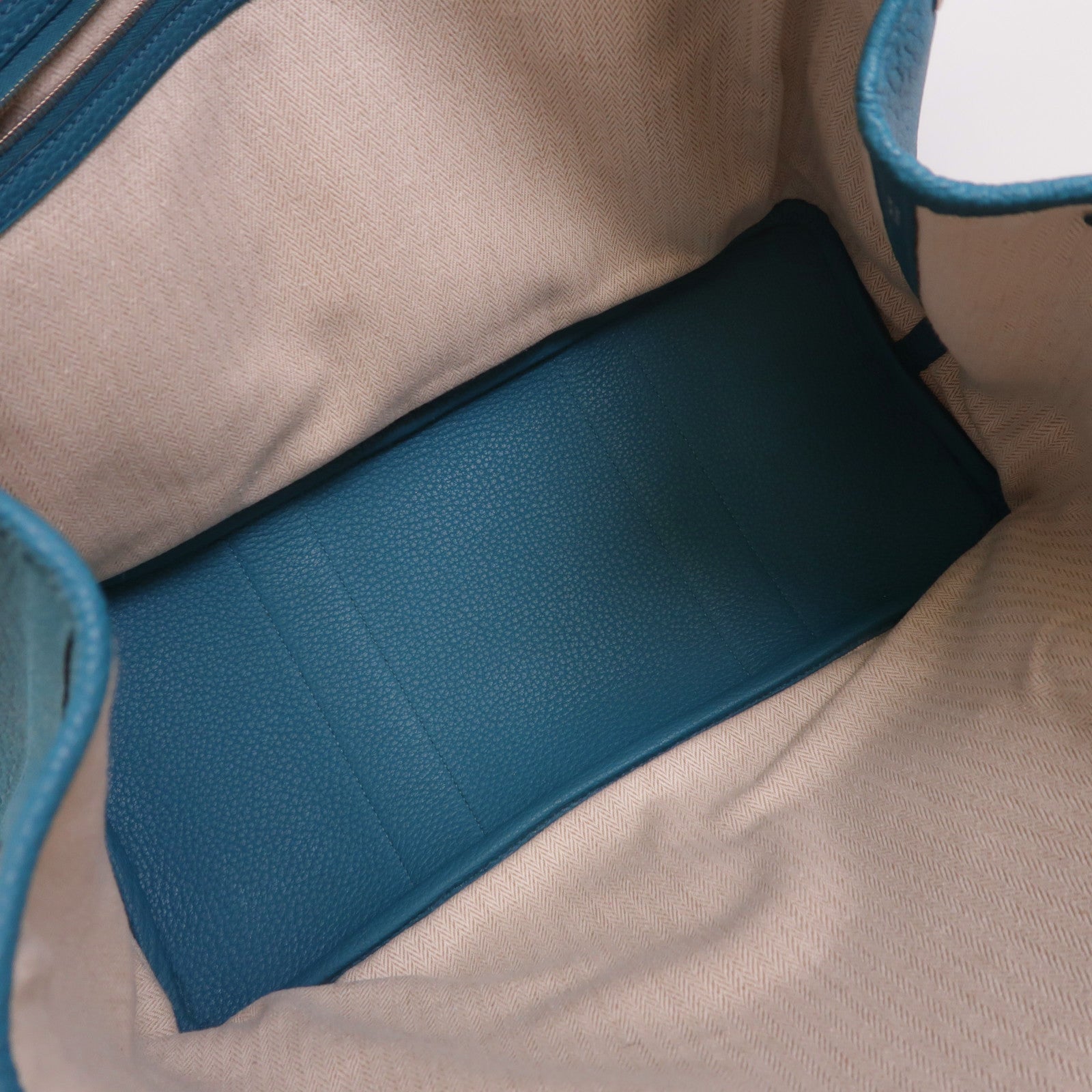 HERMES Negonda皮革Garden Party PM銀扣手挽袋Bleu Izmir