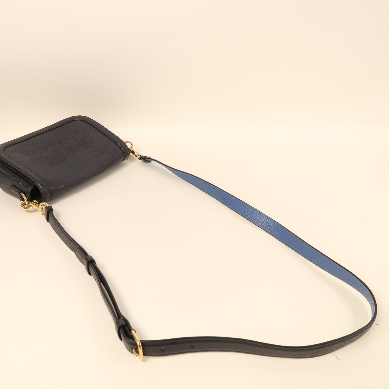 COACH 皮革Carriage Crossbody金扣肩背袋深藍色