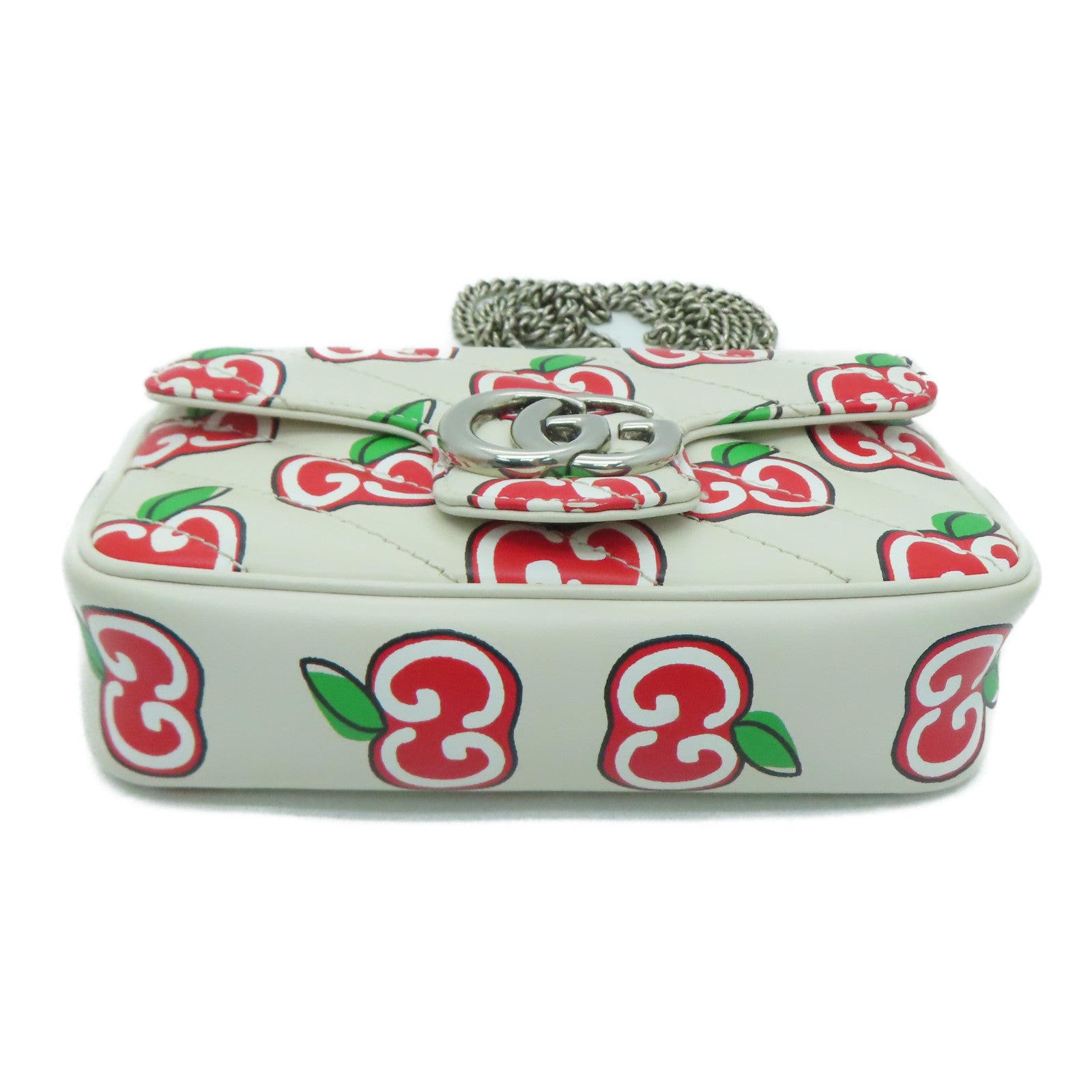 GUCCI 【激減優惠】牛皮皮革Mini Shoulder Bag銀扣鏈帶肩背袋白色