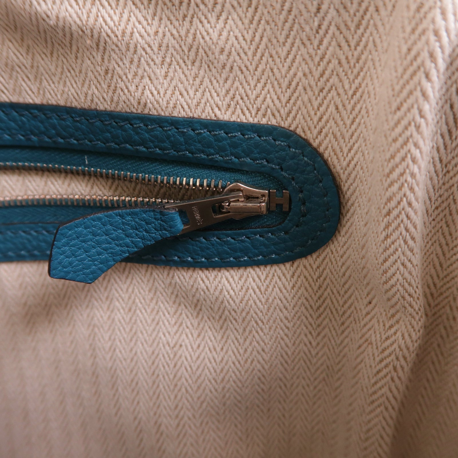 HERMES Negonda皮革Garden Party PM銀扣手挽袋Bleu Izmir