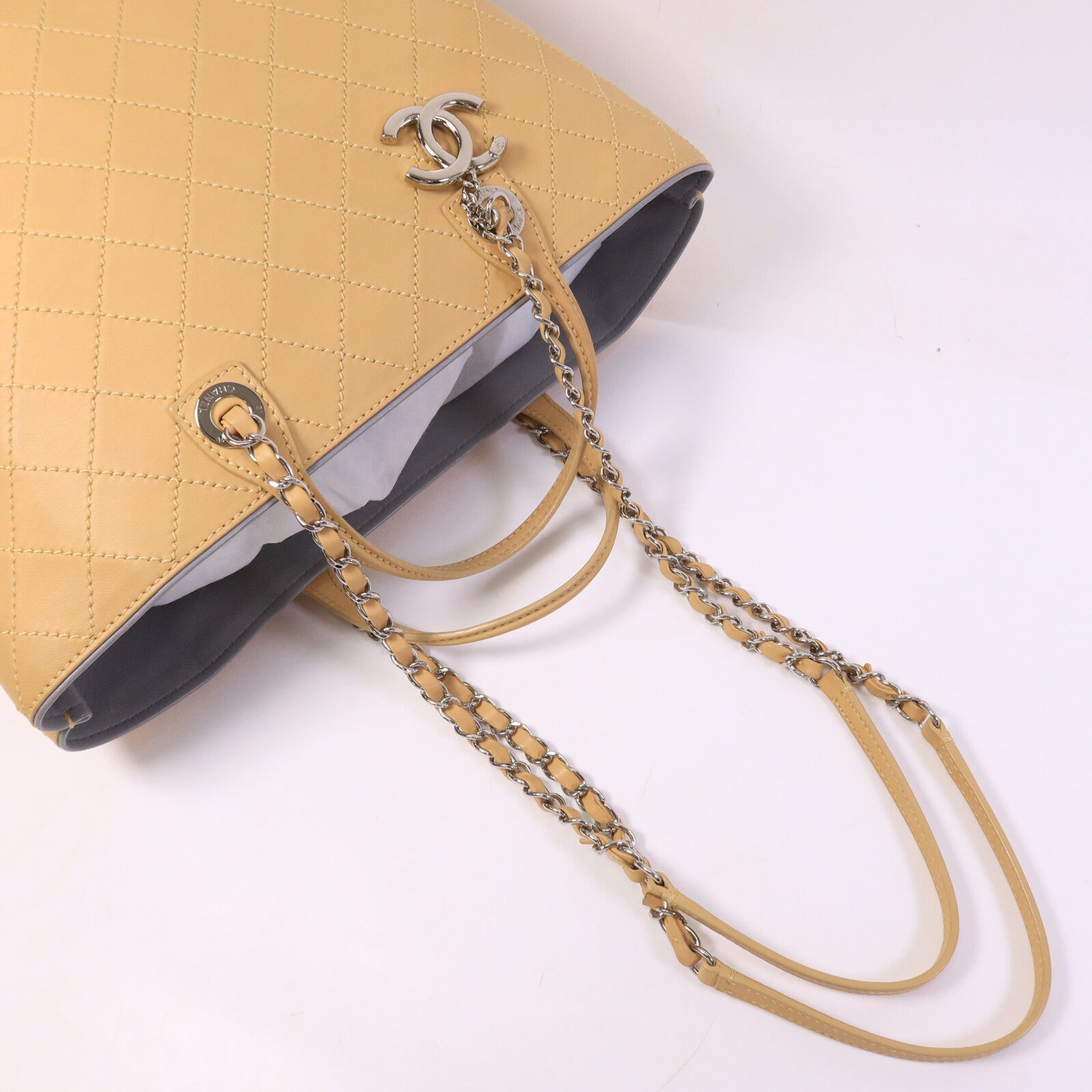 CHANEL 牛皮皮革Tote Bag鏈帶手挽袋