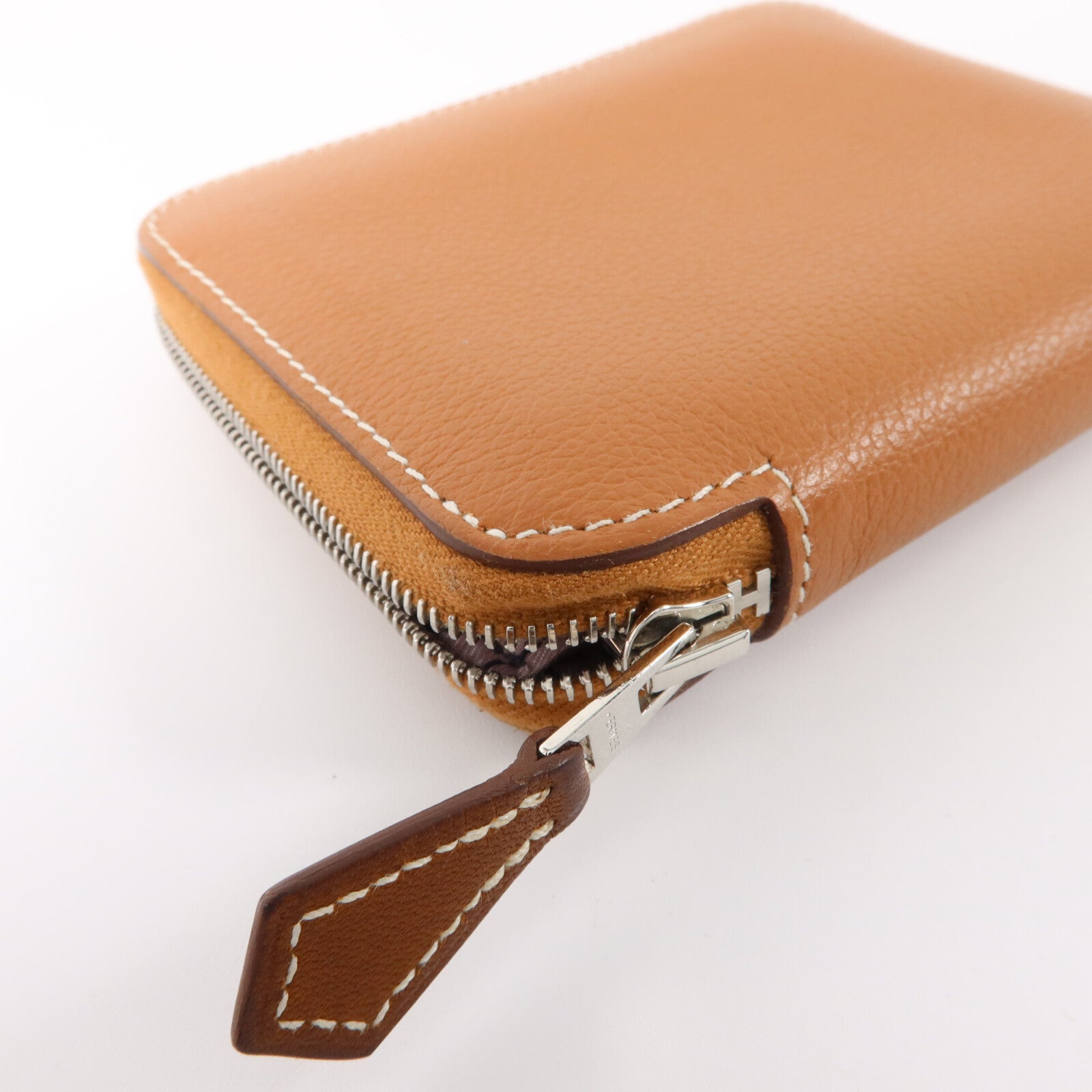 HERMES Evercolor皮革Silk In Compact銀扣錢包Gold