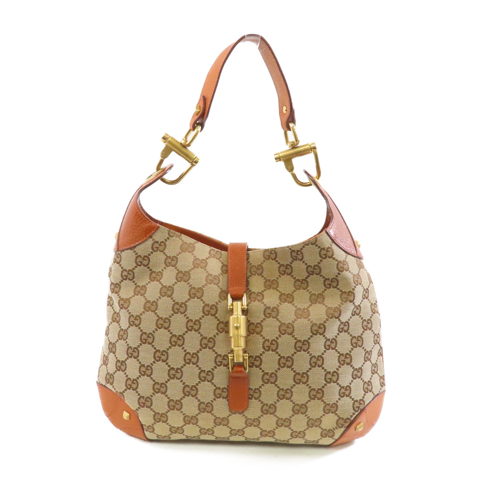 GUCCI 帆布/牛皮皮革Shoulder Bag金扣肩背袋啡色