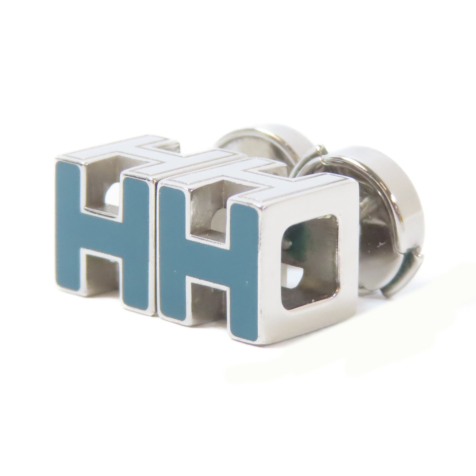 HERMES 金屬Cube H耳環Malachite/綠色/銀色