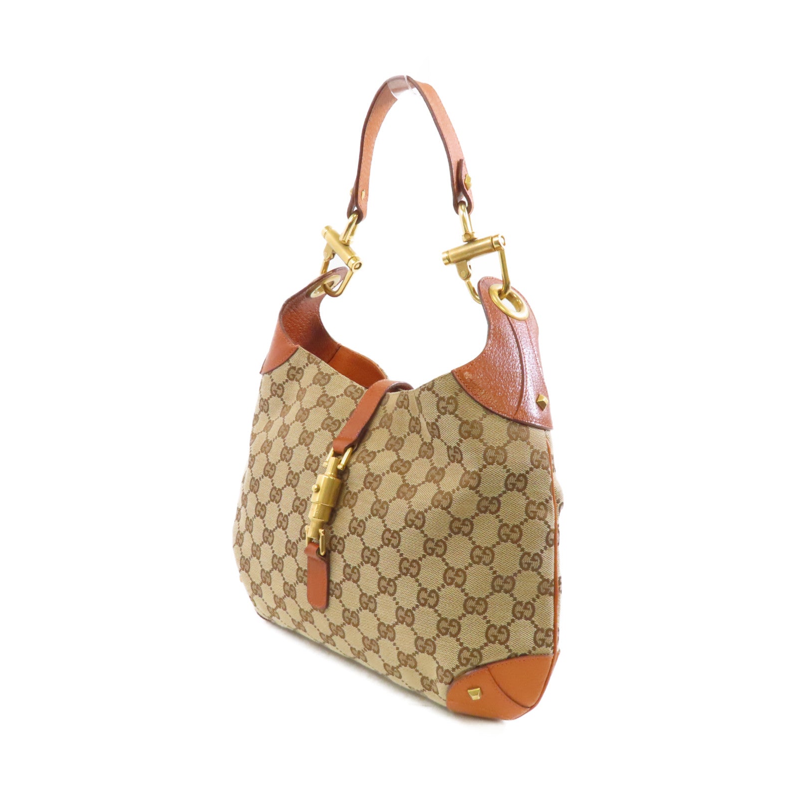 GUCCI 帆布/牛皮皮革Shoulder Bag金扣肩背袋啡色