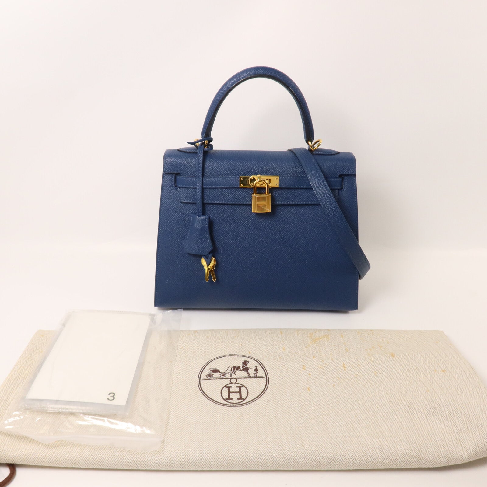 HERMES Epsom皮革皮革Kelly 25手挽肩背兩用袋Deep Blue
