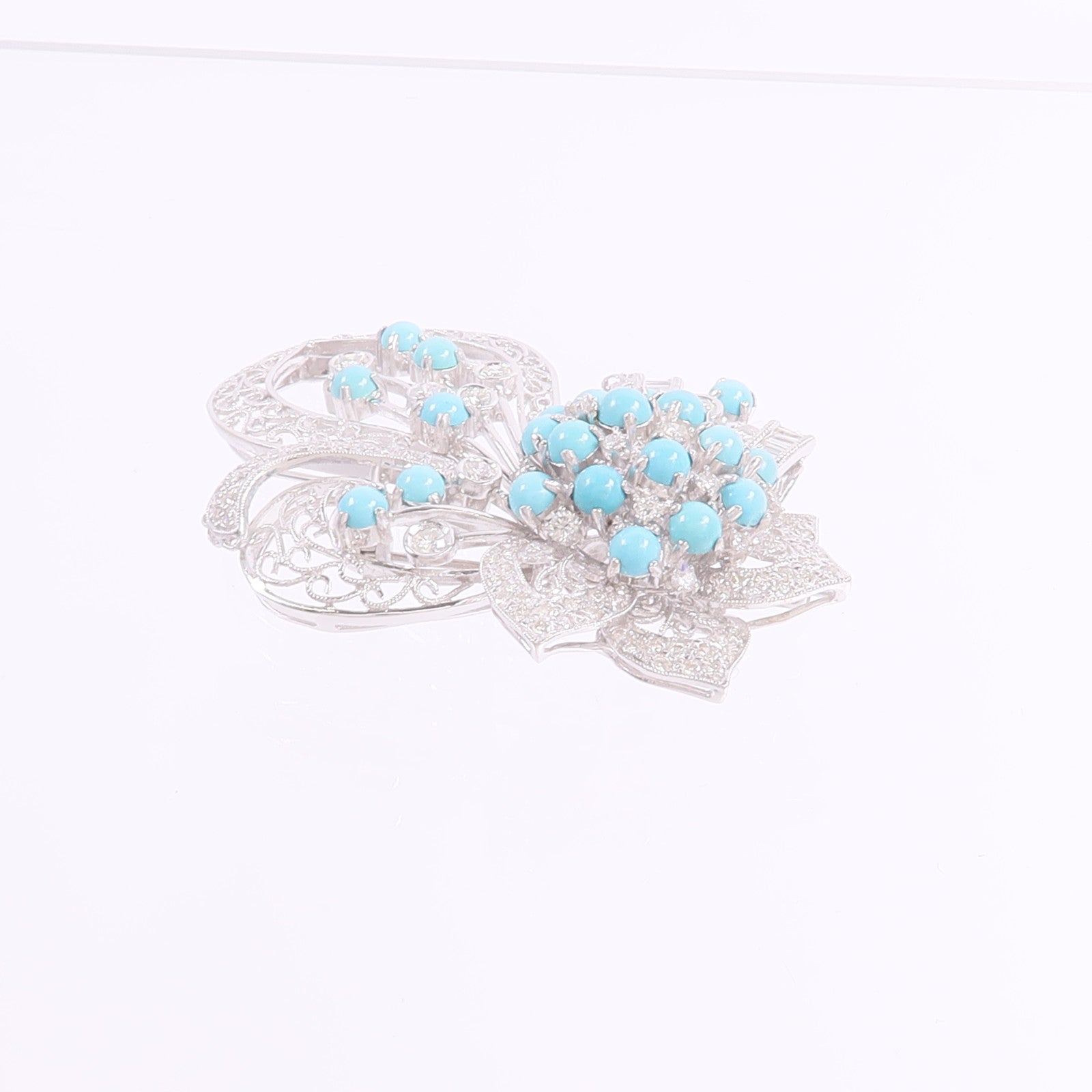 JEWELRY 18K白金Turquoise Diamond Brooch綠松石/鑽石胸針