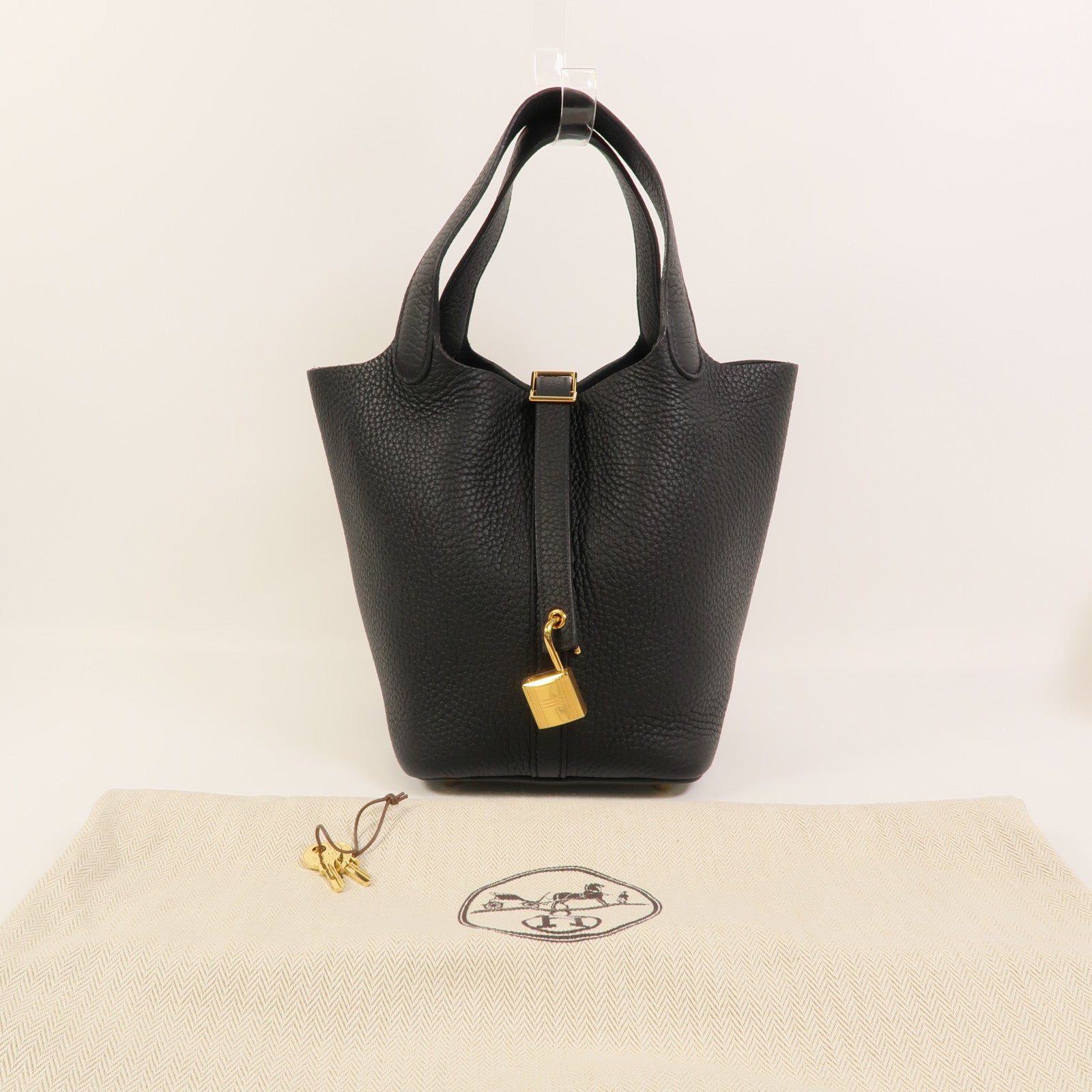 HERMES Clemence皮革Picotin PM手挽袋Noir
