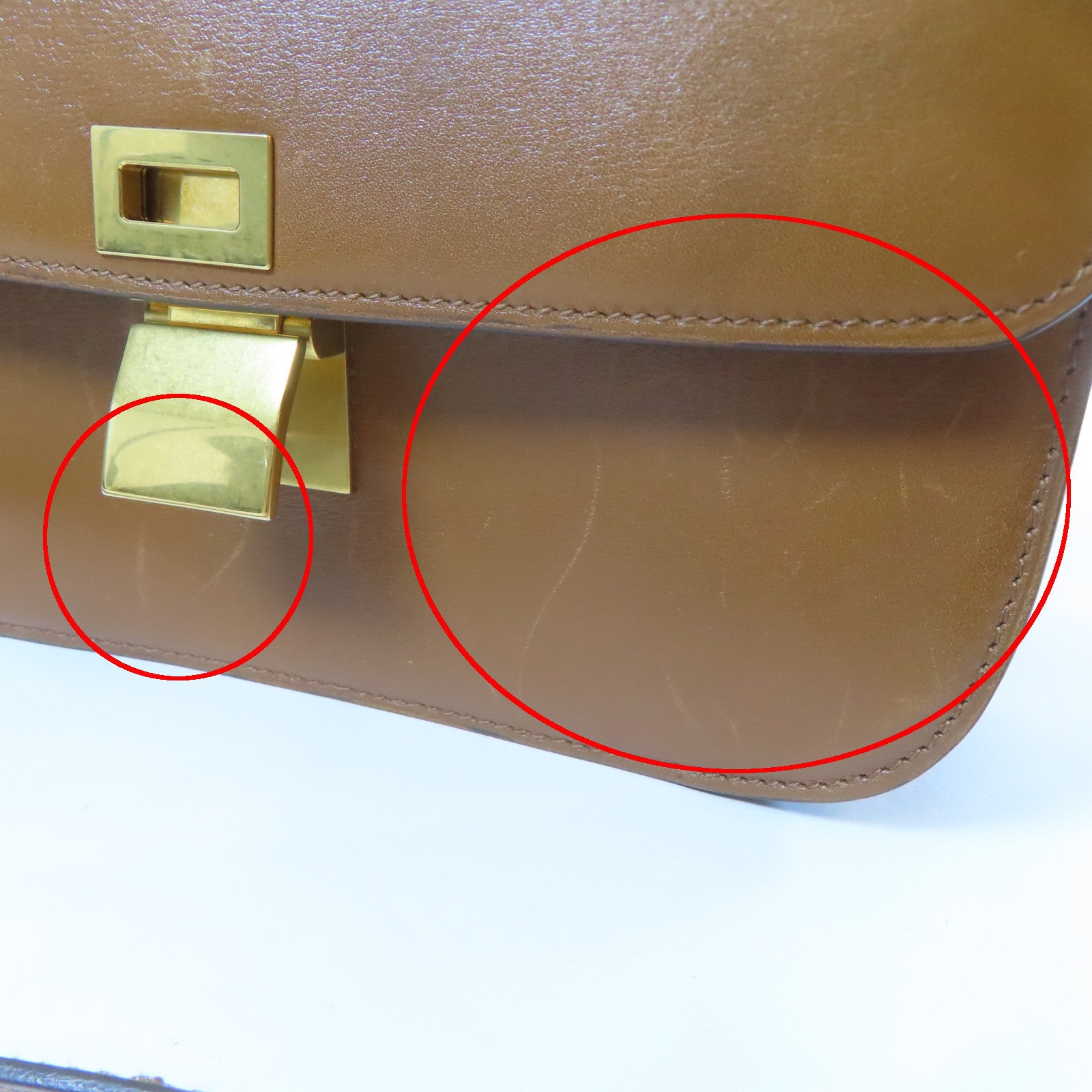 CELINE 牛皮皮革Box Shoulder Bag金扣肩背袋啡色