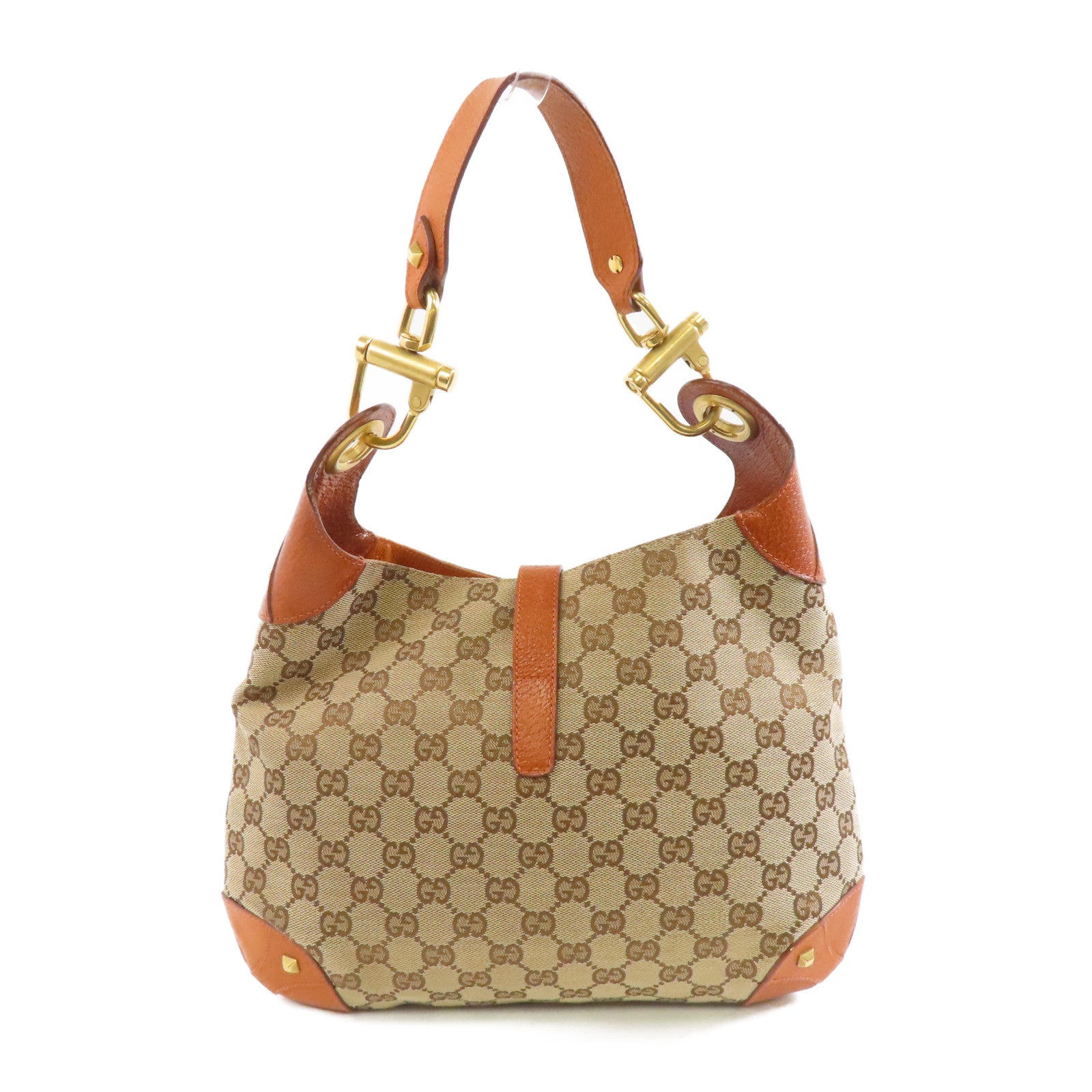 GUCCI 帆布/牛皮皮革Shoulder Bag金扣肩背袋啡色