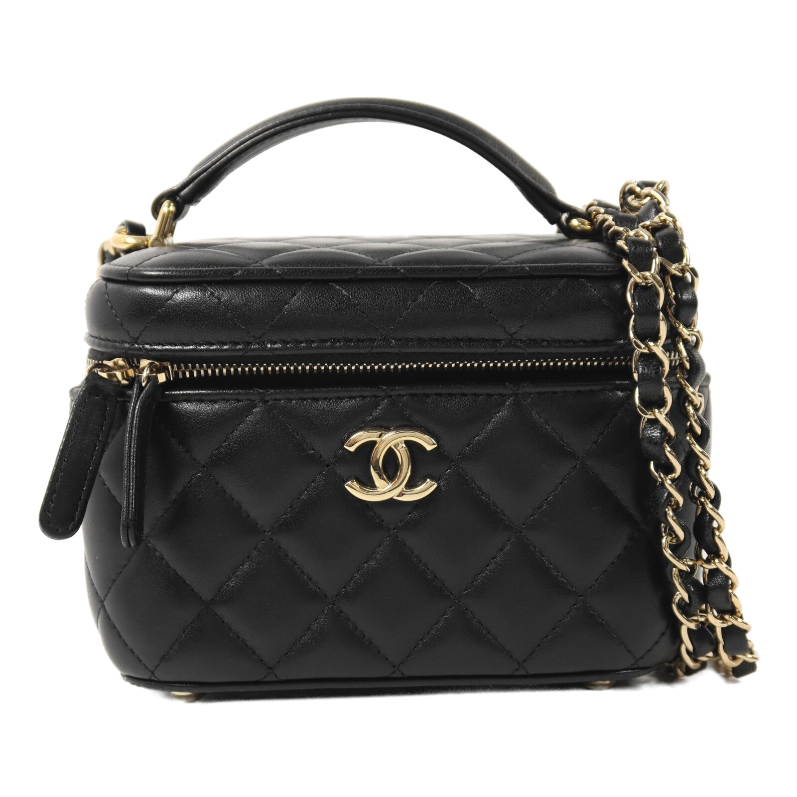 CHANEL 羊皮皮革Vanity Case金扣鏈帶手挽肩背袋
