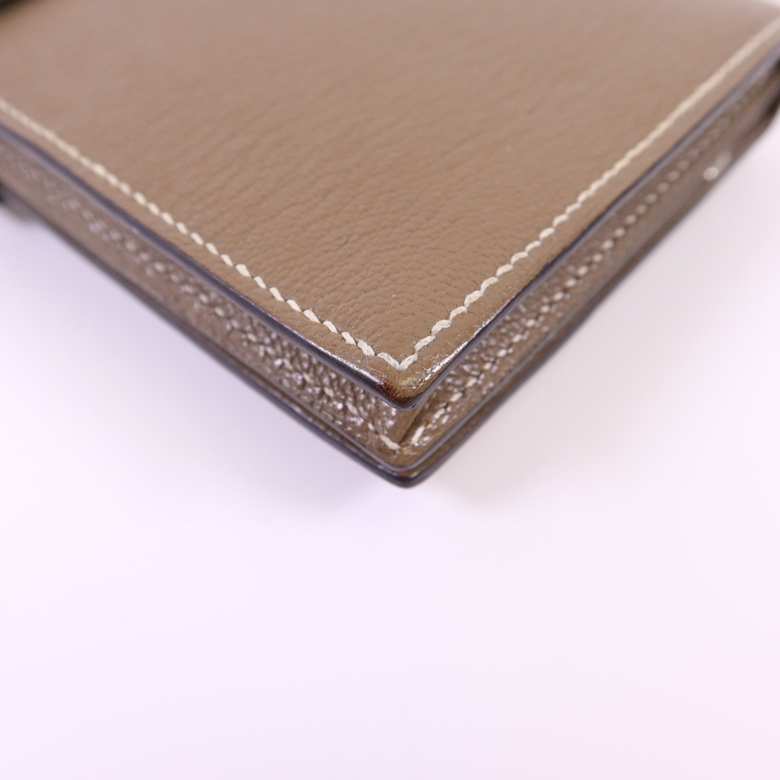 HERMES Chevre皮革Bearn W Snap銀扣長錢包Etoupe