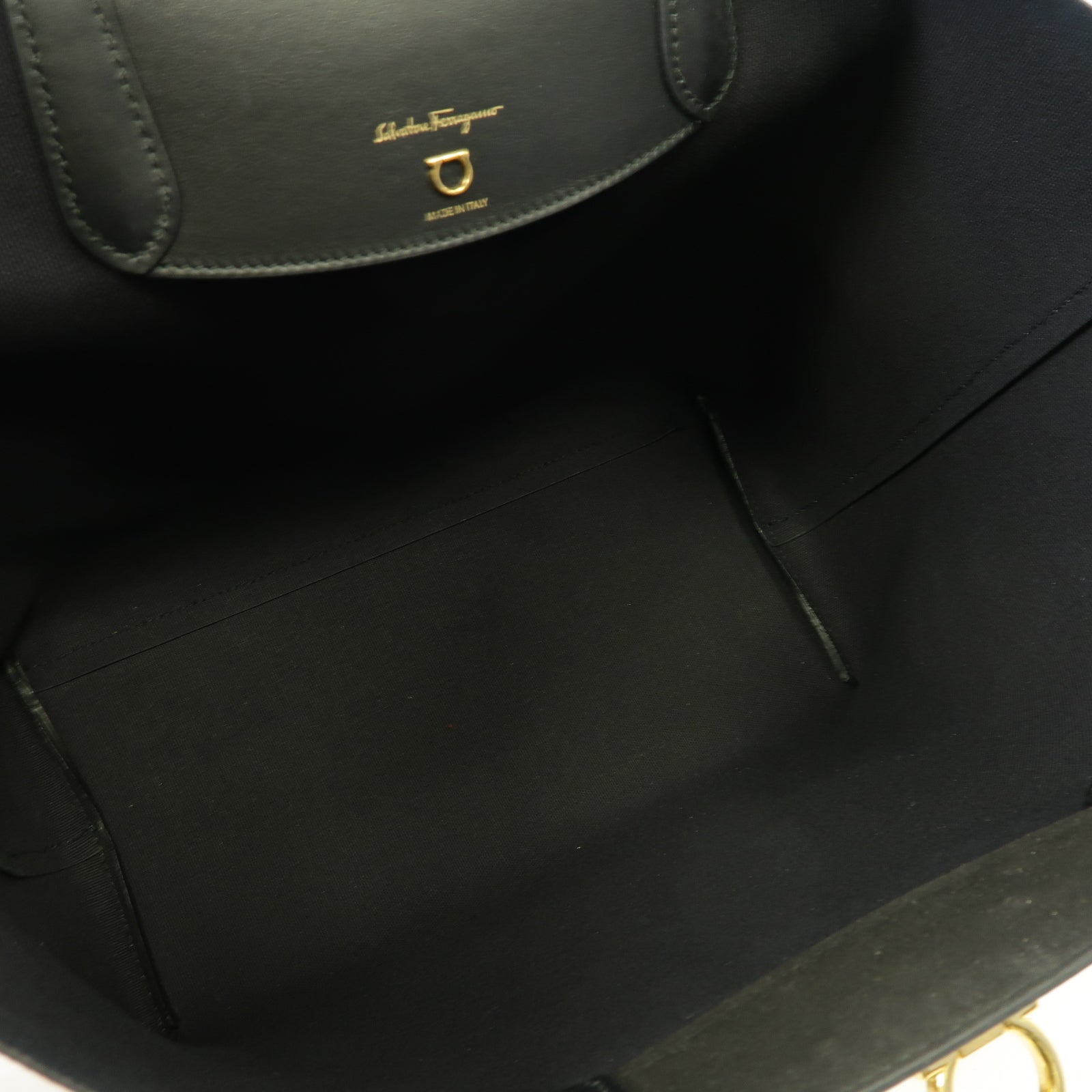 Salvatore Ferragamo 塗層帆布Travel Tote Bag金扣手挽袋米色/黑色