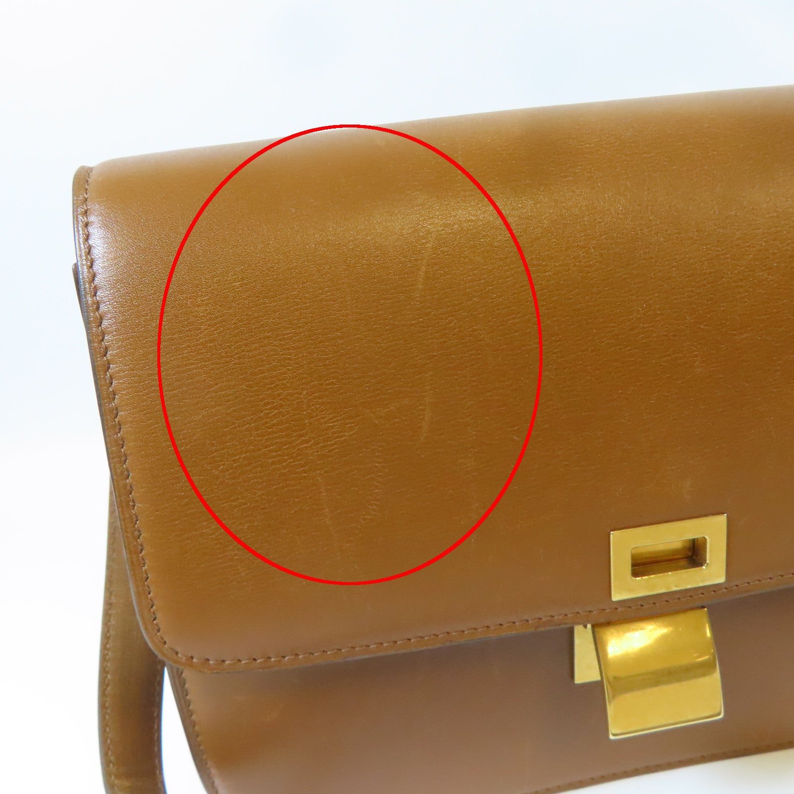 CELINE 牛皮皮革Box Shoulder Bag金扣肩背袋啡色