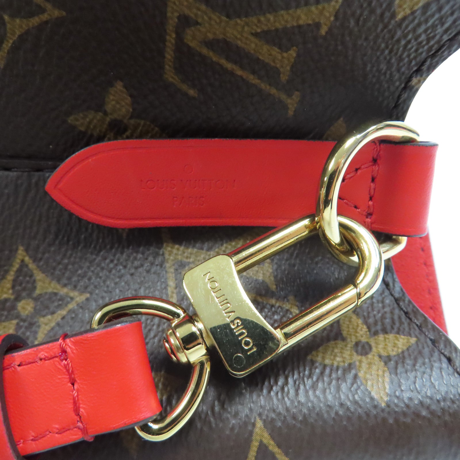 LOUIS VUITTON Monogram Neo Noe MM金扣肩背袋啡色/紅色