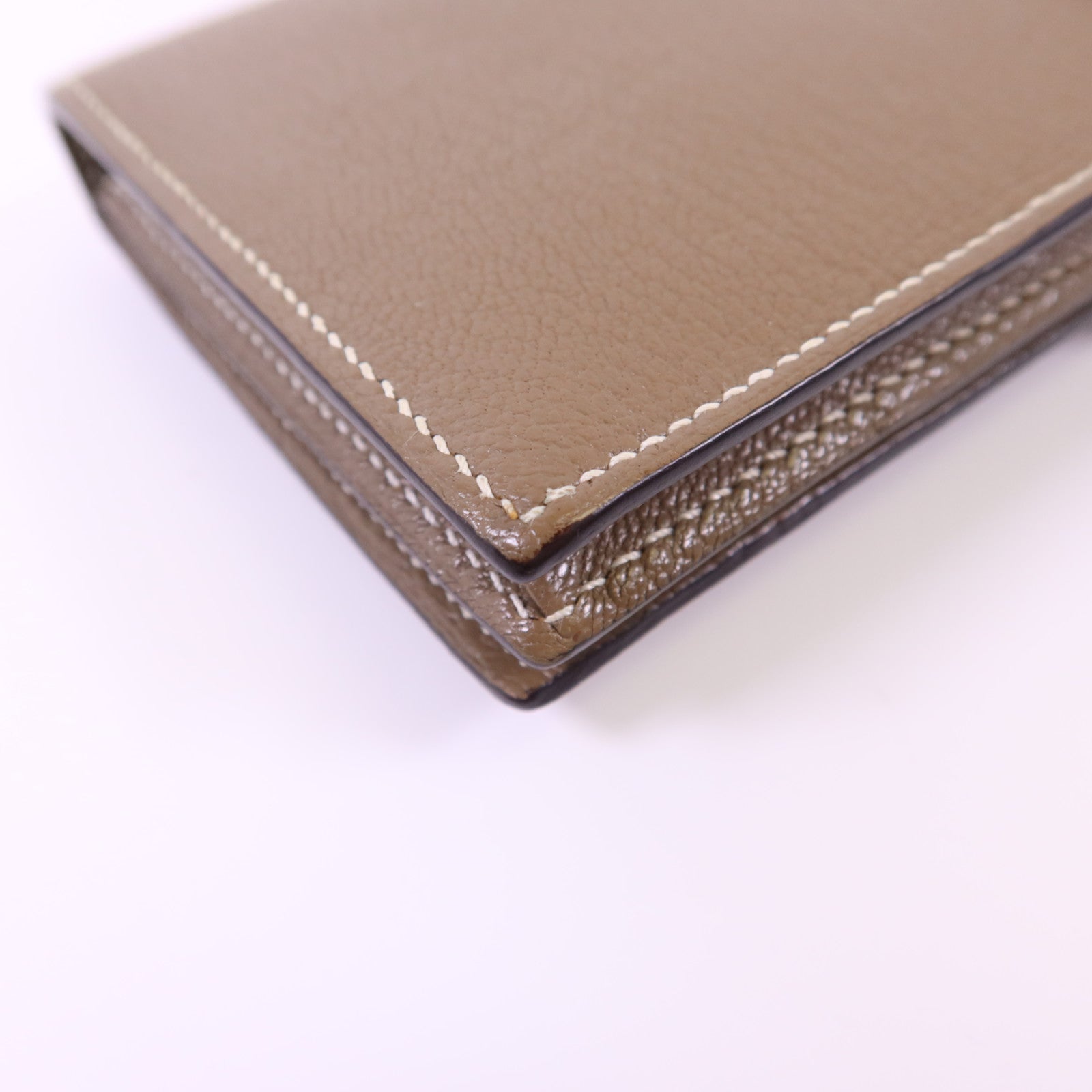 HERMES Chevre皮革Bearn W Snap銀扣長錢包Etoupe