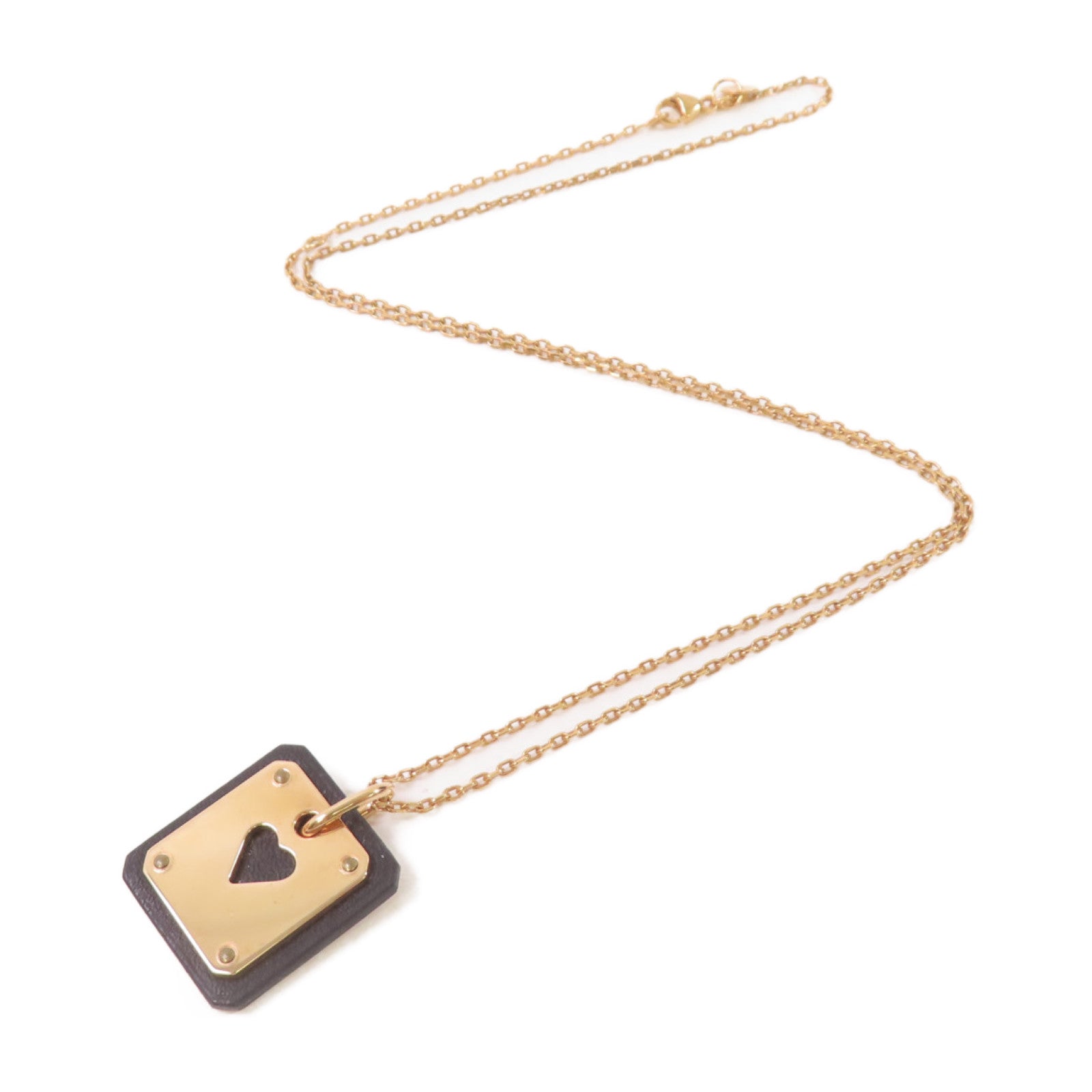 HERMES 金屬/Sweift皮革AS Decoeur Pendant Necklace金扣項鏈黑色/金色
