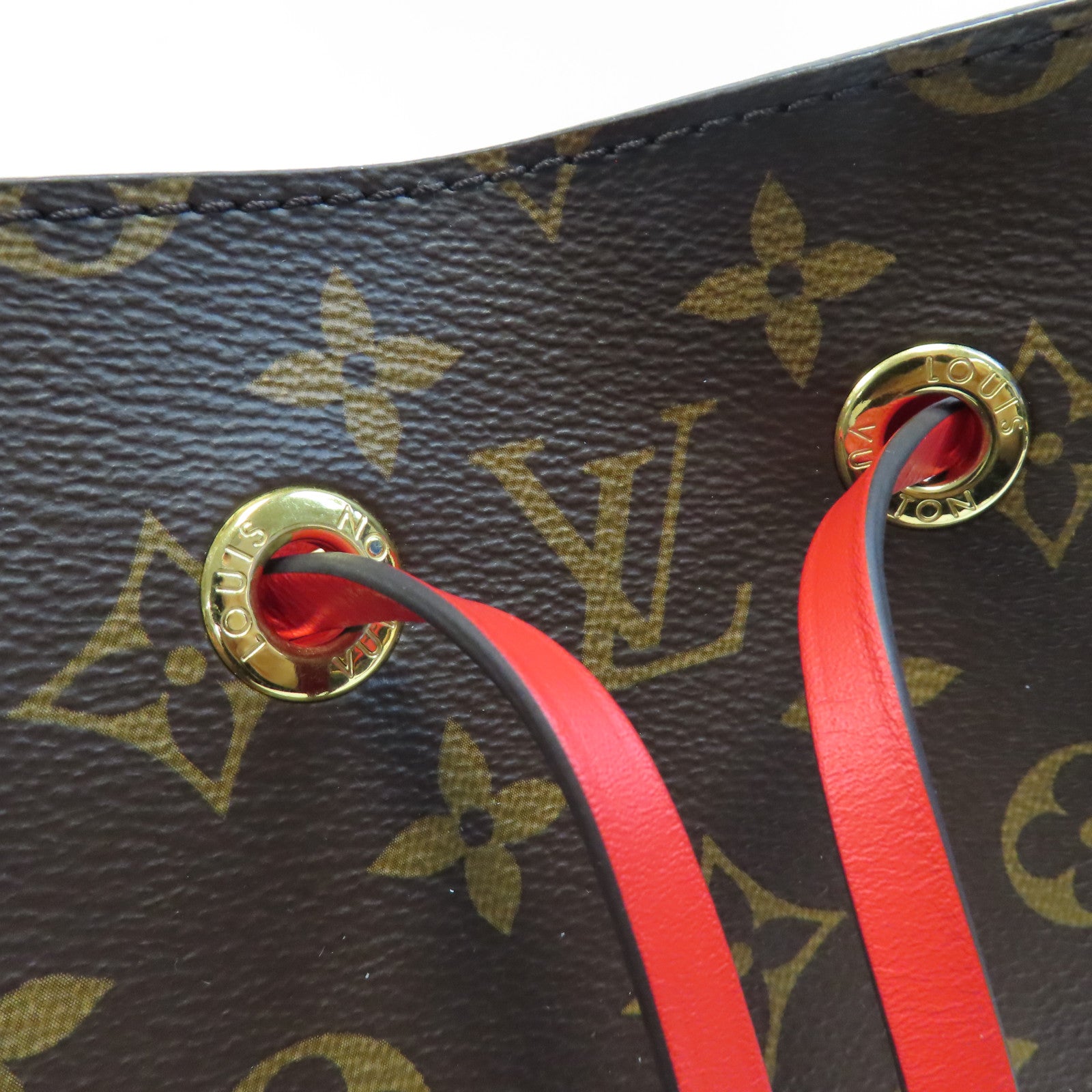 LOUIS VUITTON Monogram Neo Noe MM金扣肩背袋啡色/紅色