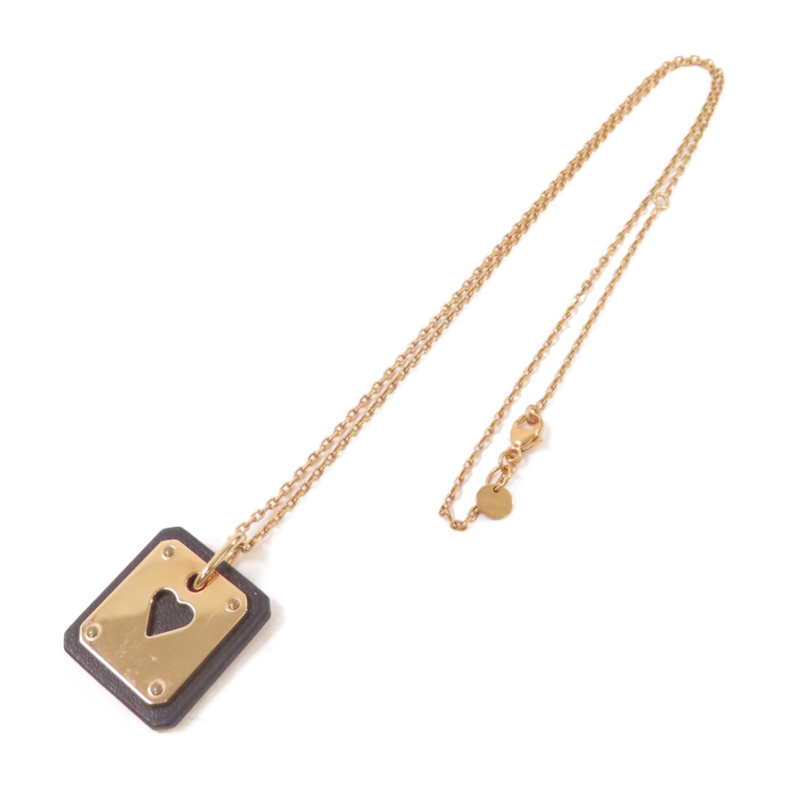 HERMES 金屬/Sweift皮革AS Decoeur Pendant Necklace金扣項鏈黑色/金色