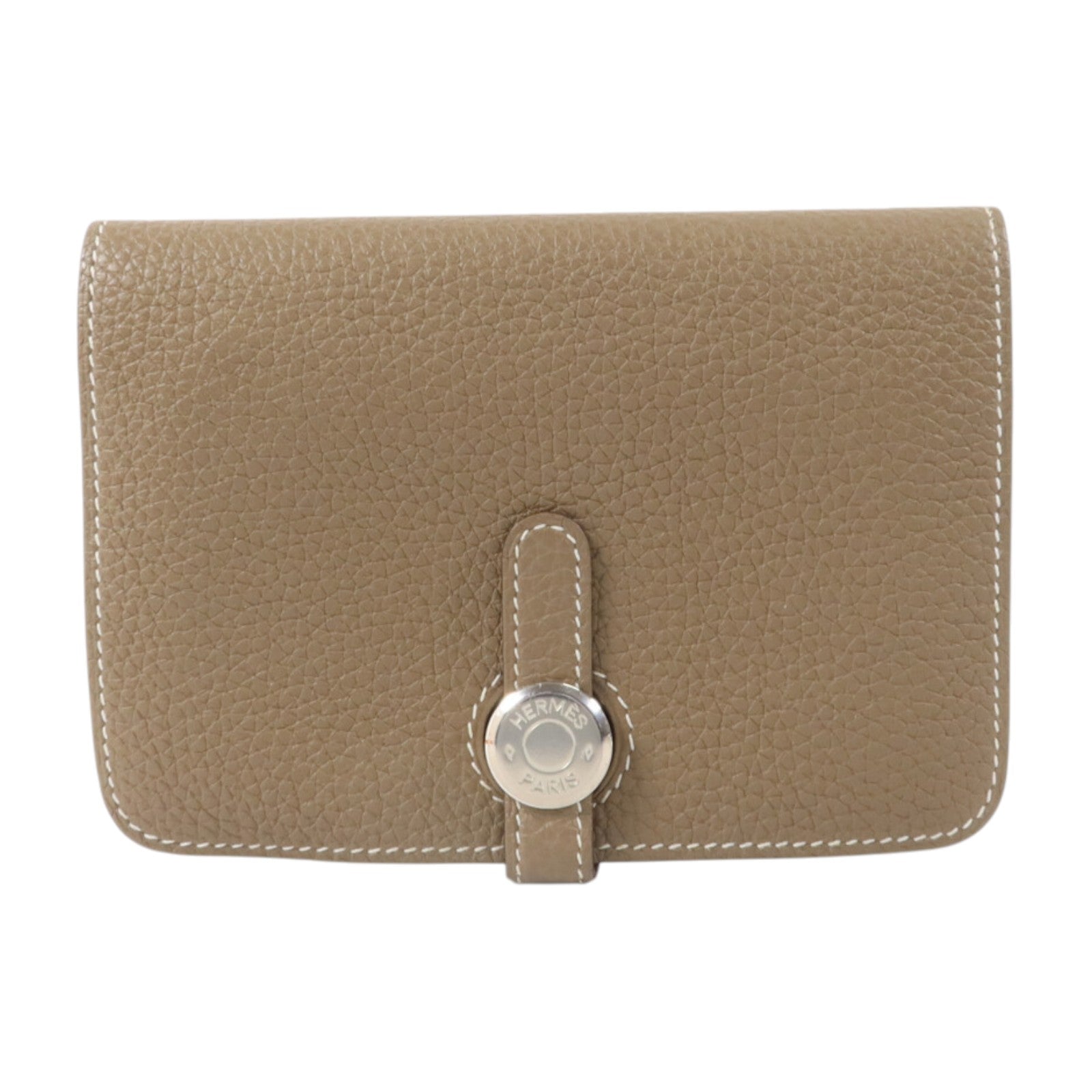 HERMES Togo皮革Dogon Compact Wallet銀扣錢包Etoupe