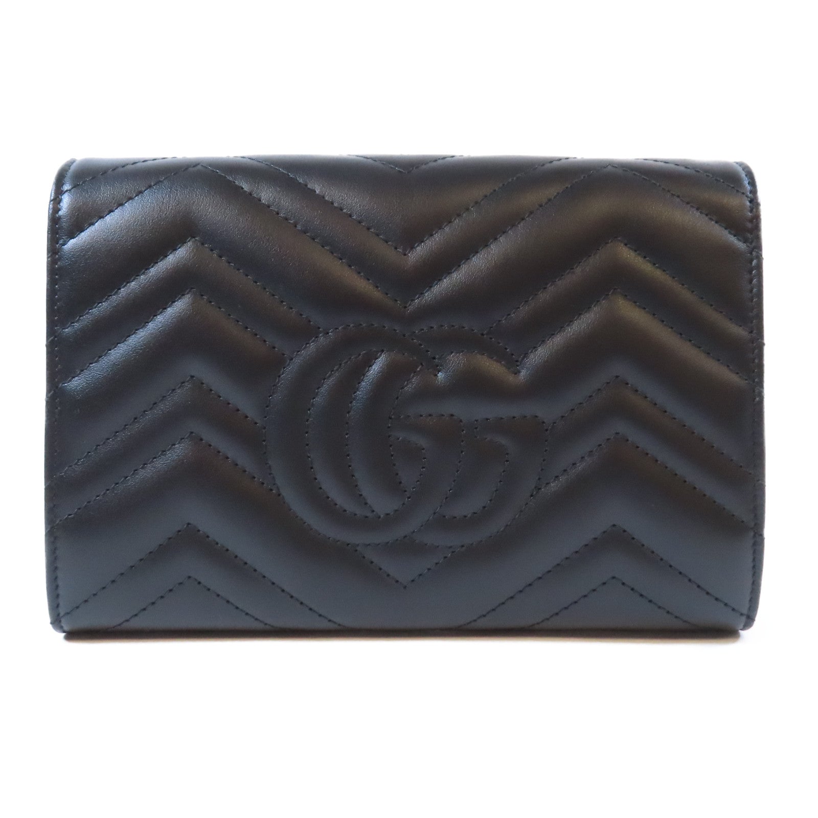GUCCI 牛皮皮革GG Marmont Mini金扣鏈帶肩背袋黑色