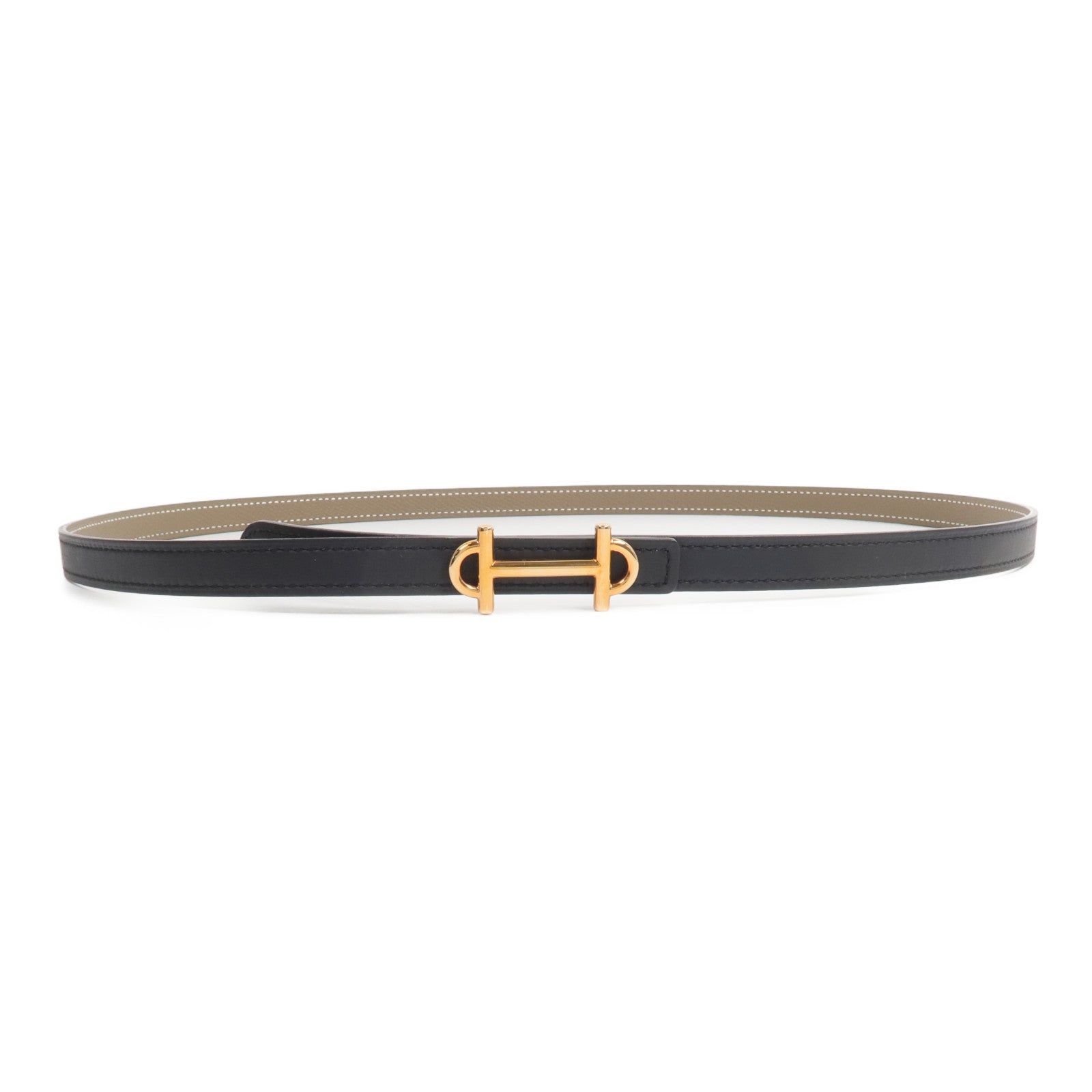 HERMES Epsom/Swift皮革Gamma Reversible Belt 90cm皮帶Etoupe/Noir