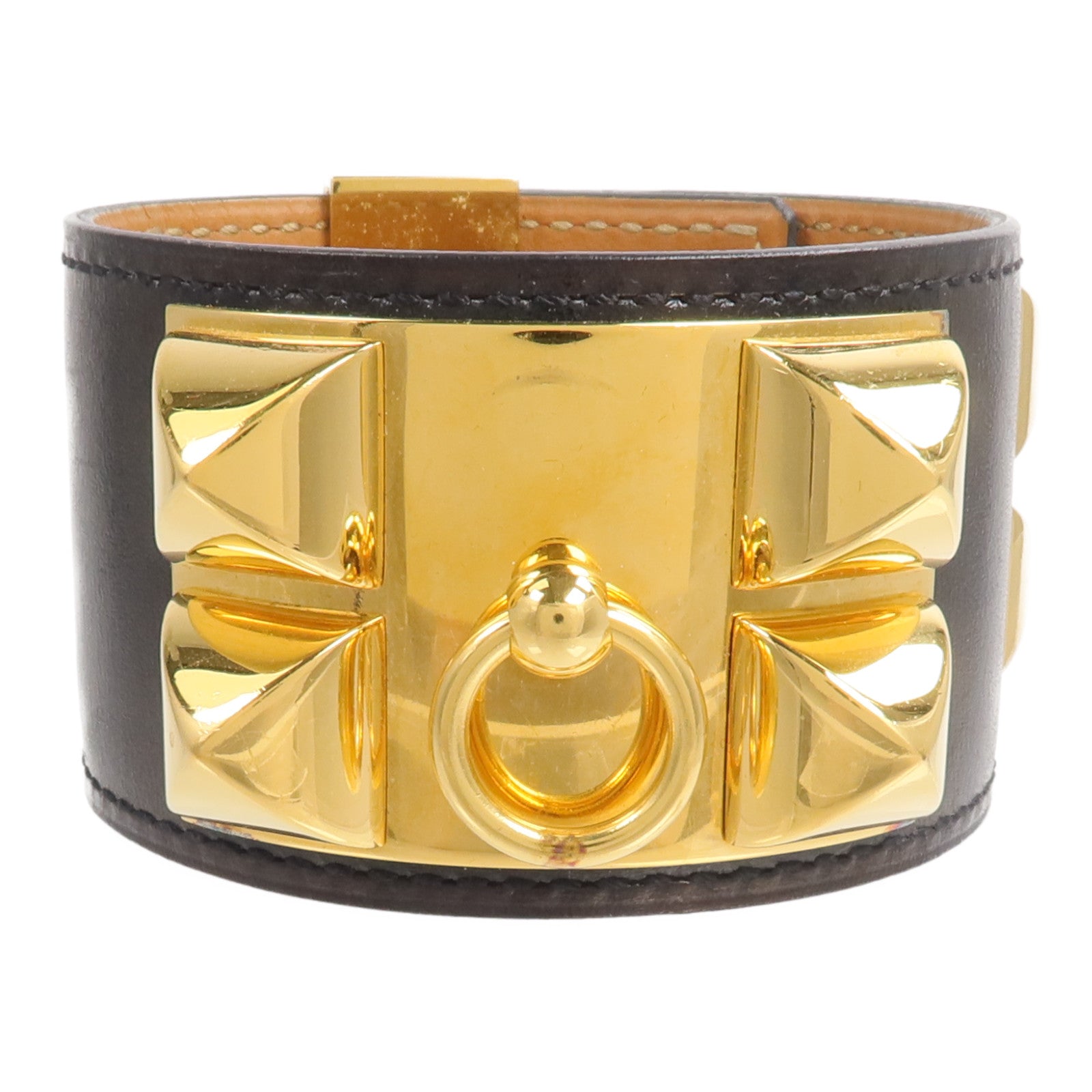 HERMES Box Calf皮革Collier de Chien手鐲Noir
