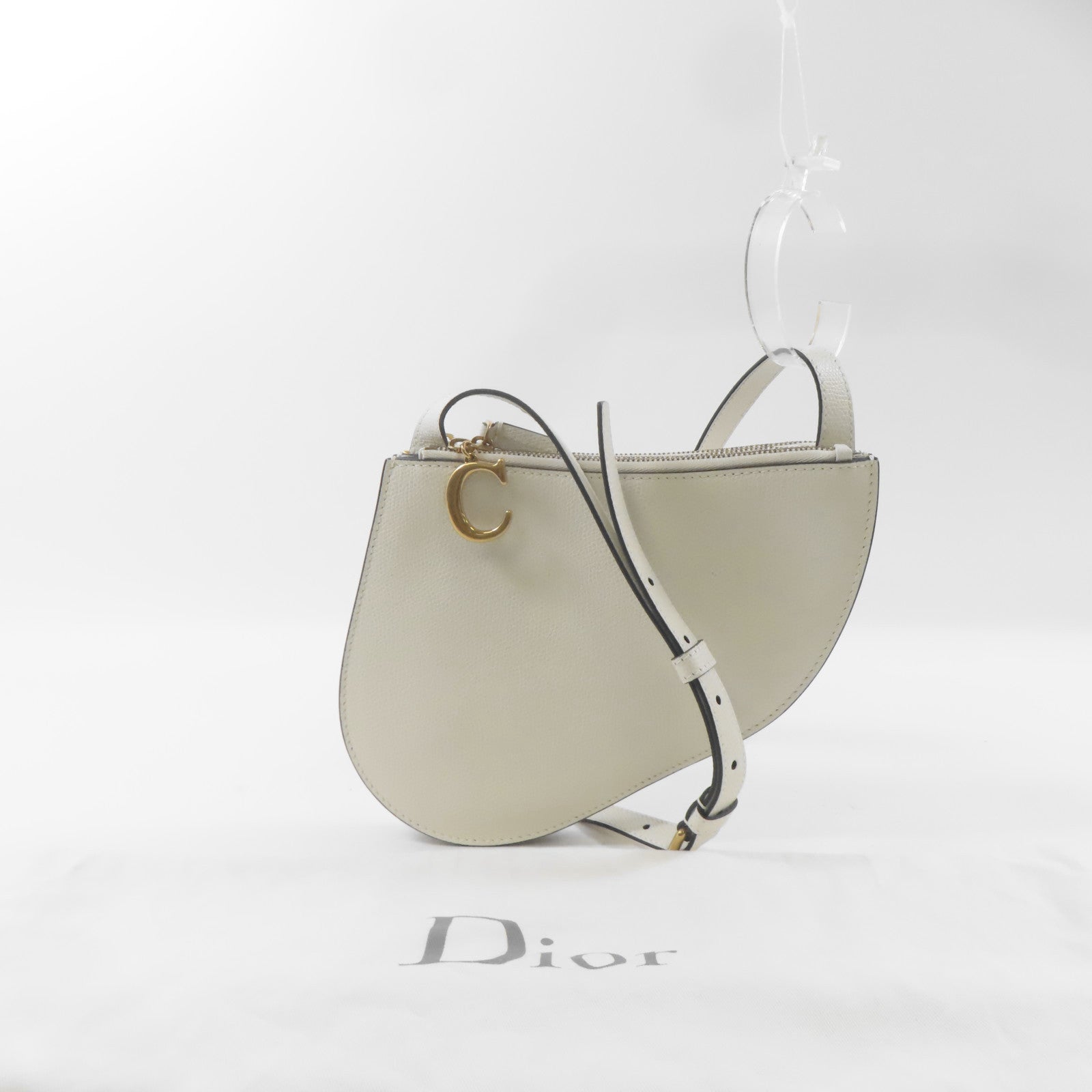 Dior 牛皮皮革Saddle Trio Crossbody Pouch金扣肩背袋白色