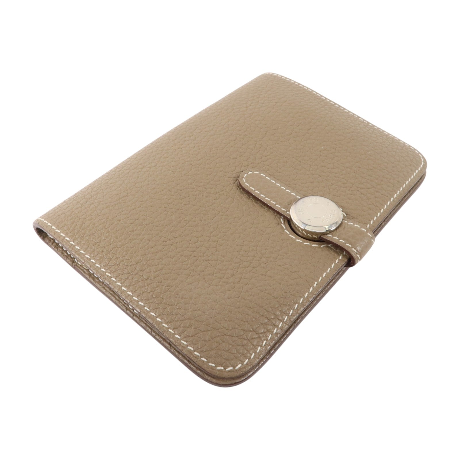 HERMES Togo皮革Dogon Compact Wallet銀扣錢包Etoupe