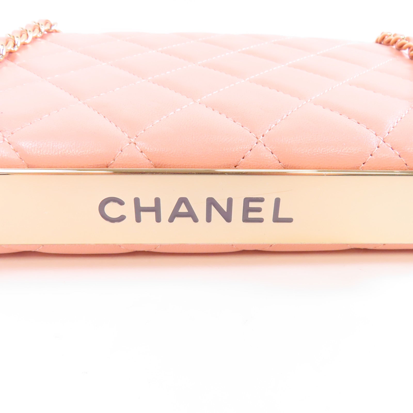 CHANEL 菱格羊皮皮革Chain Shoulder金扣鏈帶肩背袋粉紅色