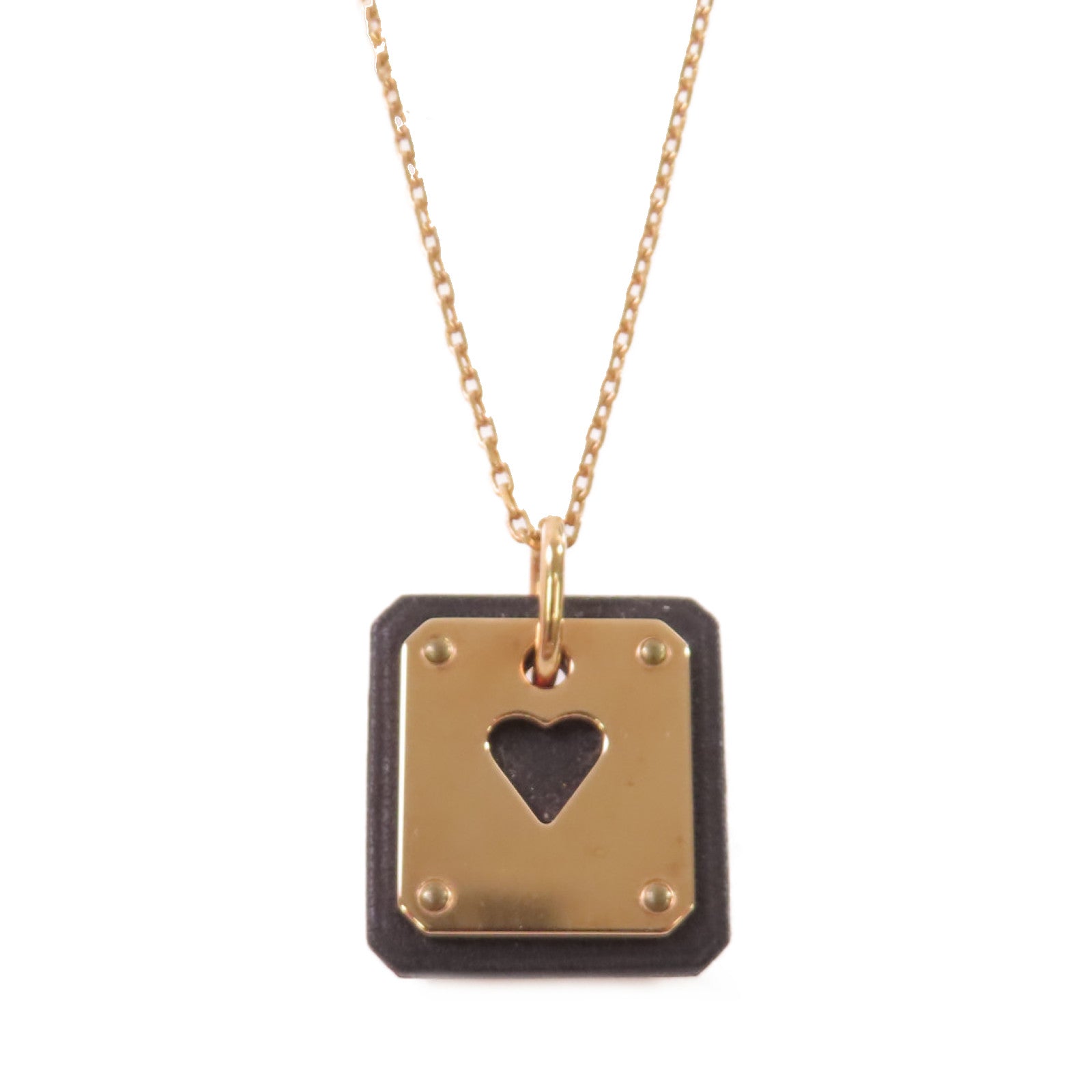 HERMES 金屬/Sweift皮革AS Decoeur Pendant Necklace金扣項鏈黑色/金色
