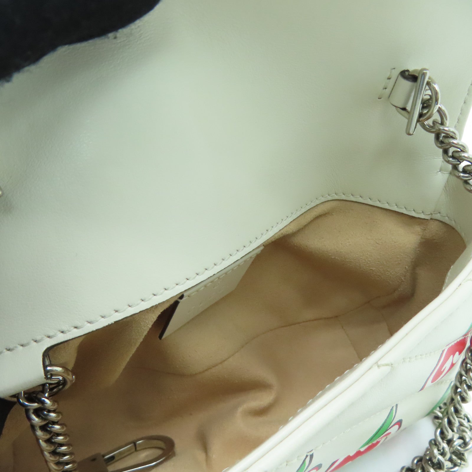 GUCCI 【激減優惠】牛皮皮革Mini Shoulder Bag銀扣鏈帶肩背袋白色