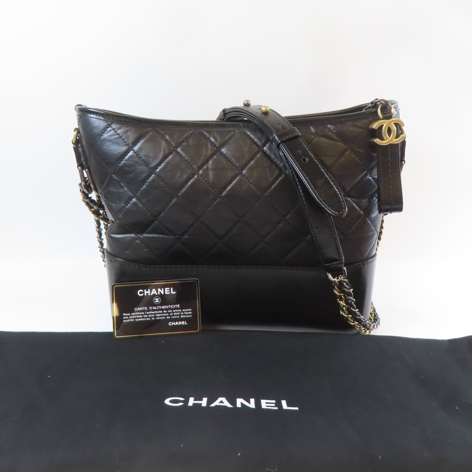 CHANEL 【清倉大減價】菱格牛皮皮革Gabrielle Large Shoulder Bag金銀扣鏈帶肩背袋黑色