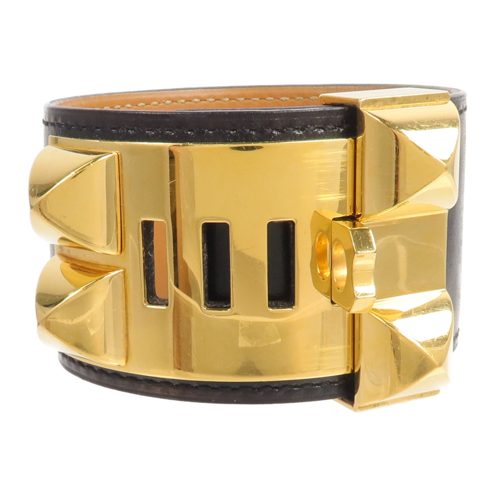 HERMES Box Calf皮革Collier de Chien手鐲Noir