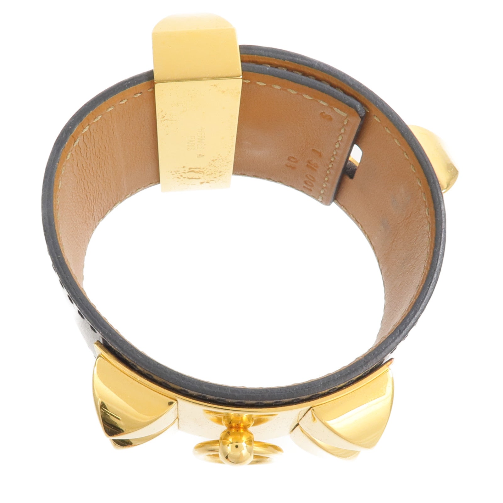 HERMES Box Calf皮革Collier de Chien手鐲Noir